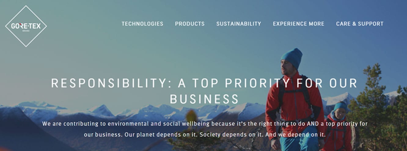 screenshot from Gores sustainability website saying "responsibility: a top priority for our business"