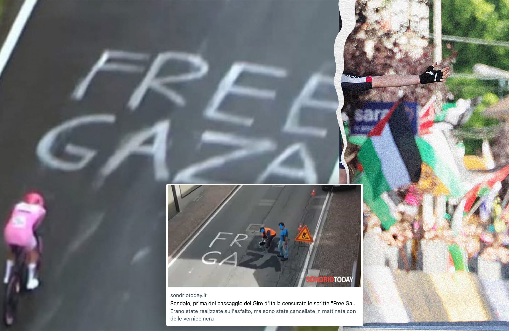 Who's covering up the Giro's Free Gaza road paint?