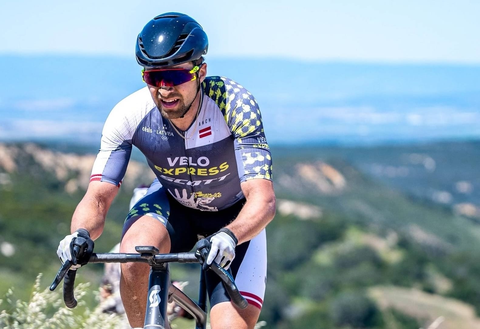 Martin Blums rides a Scott gravel bike high in the hills at the Sea Otter gravel race in April.