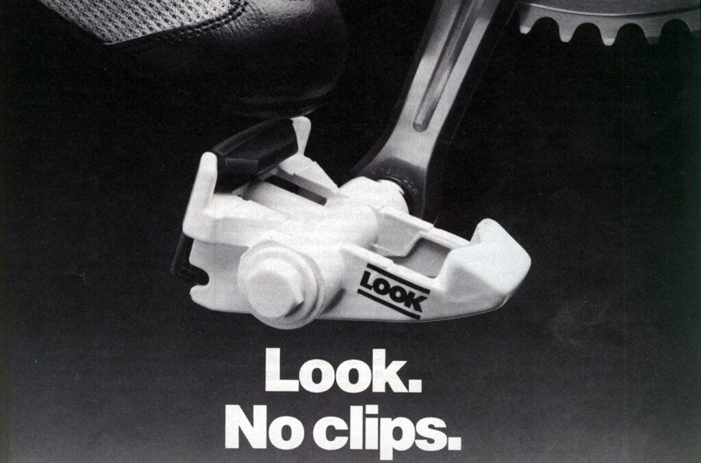 Look's magazine advertisement from the mid-80s for the first clipless pedals. 