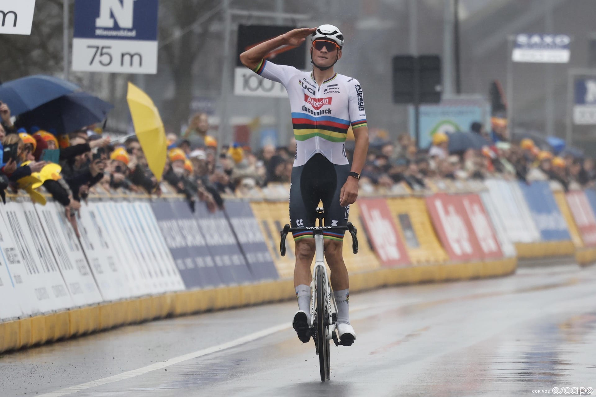 Van der Poel solos to his first E3 win as Van Aert hits the deck