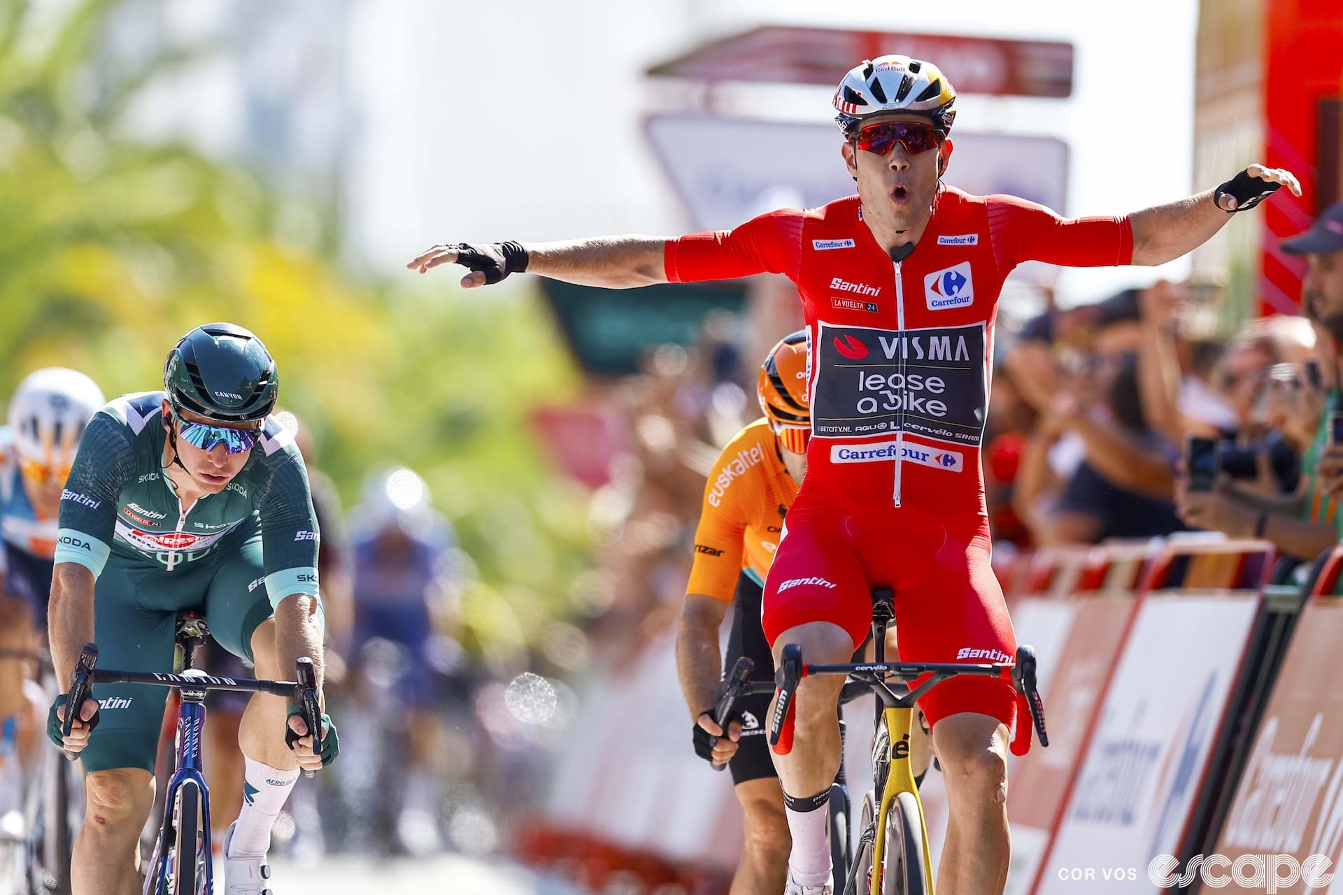 Vuelta stage 3 report: Van Aert wins in red