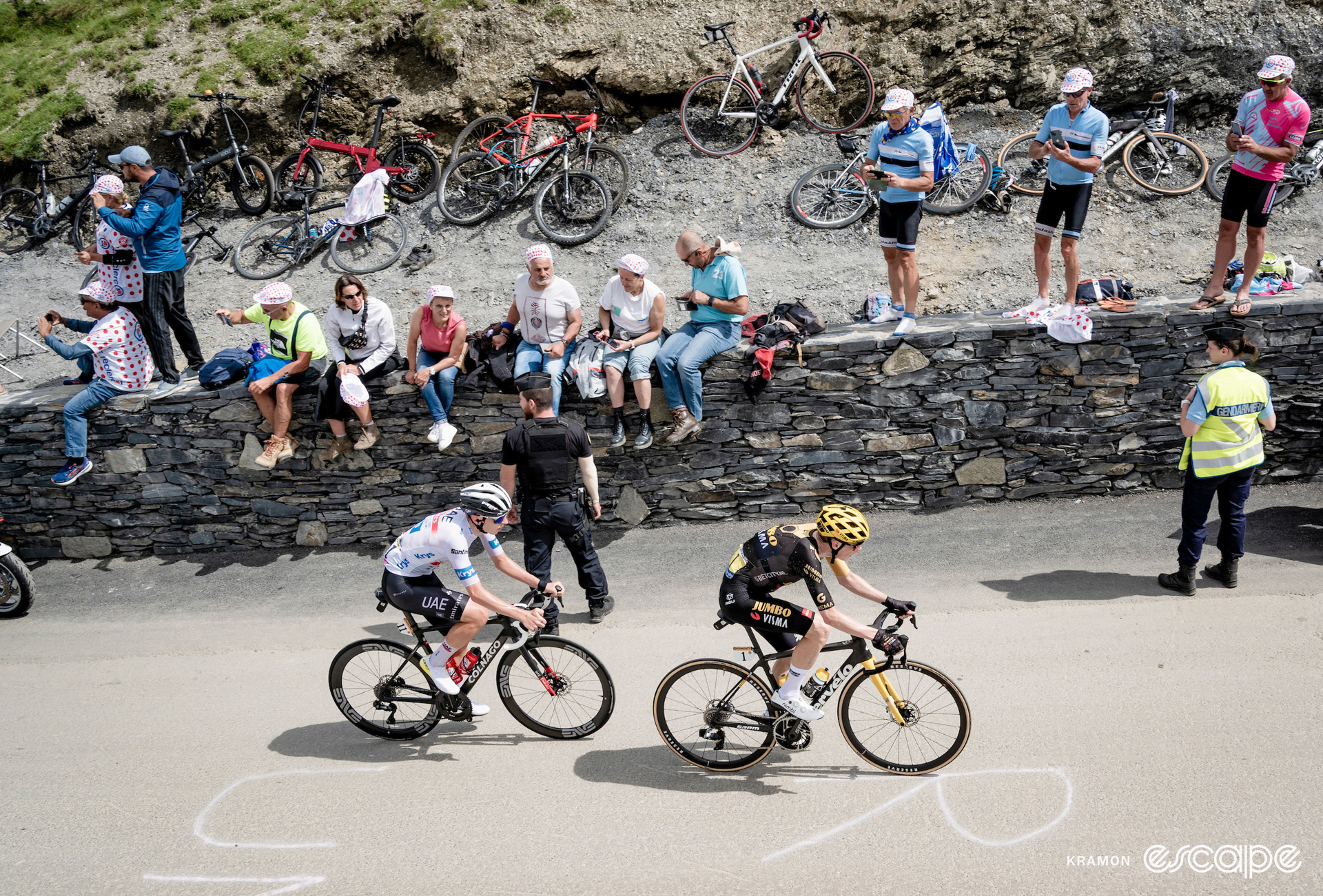 Jonas Vingegaard and Tadej Pogačar on the Tourmalet at the Tour de France.