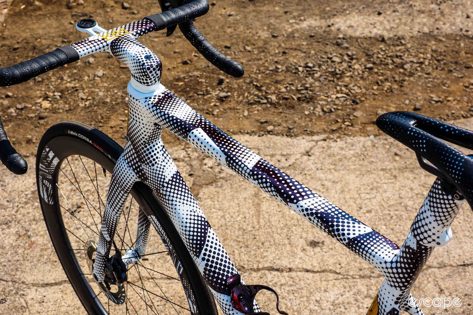 Detail shot of Black Magic-painted Enve All Road.