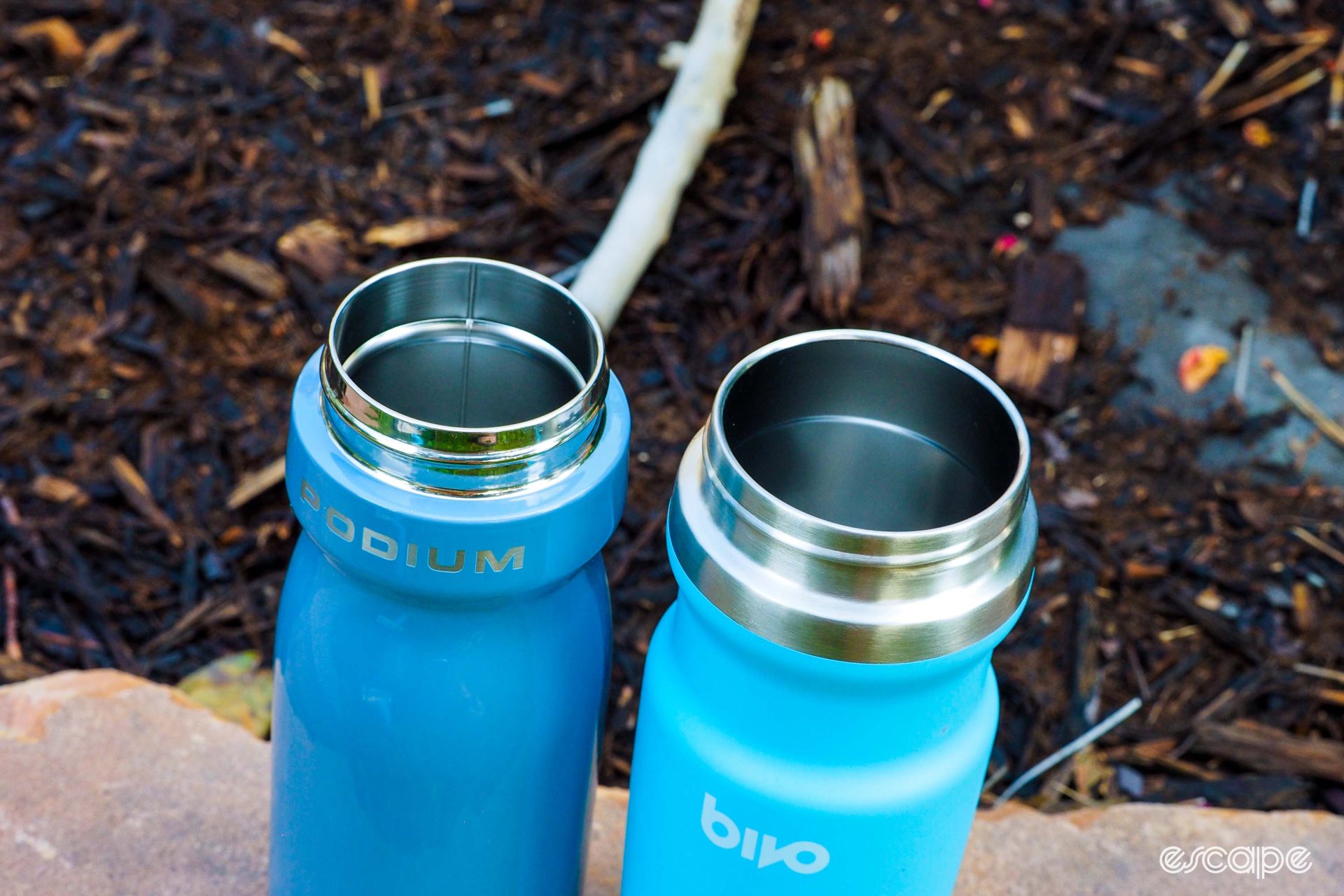 Wide-mouth openings on the Camelbak Podium stainless steel insulated bottle and Bivo Trio insulated bottle