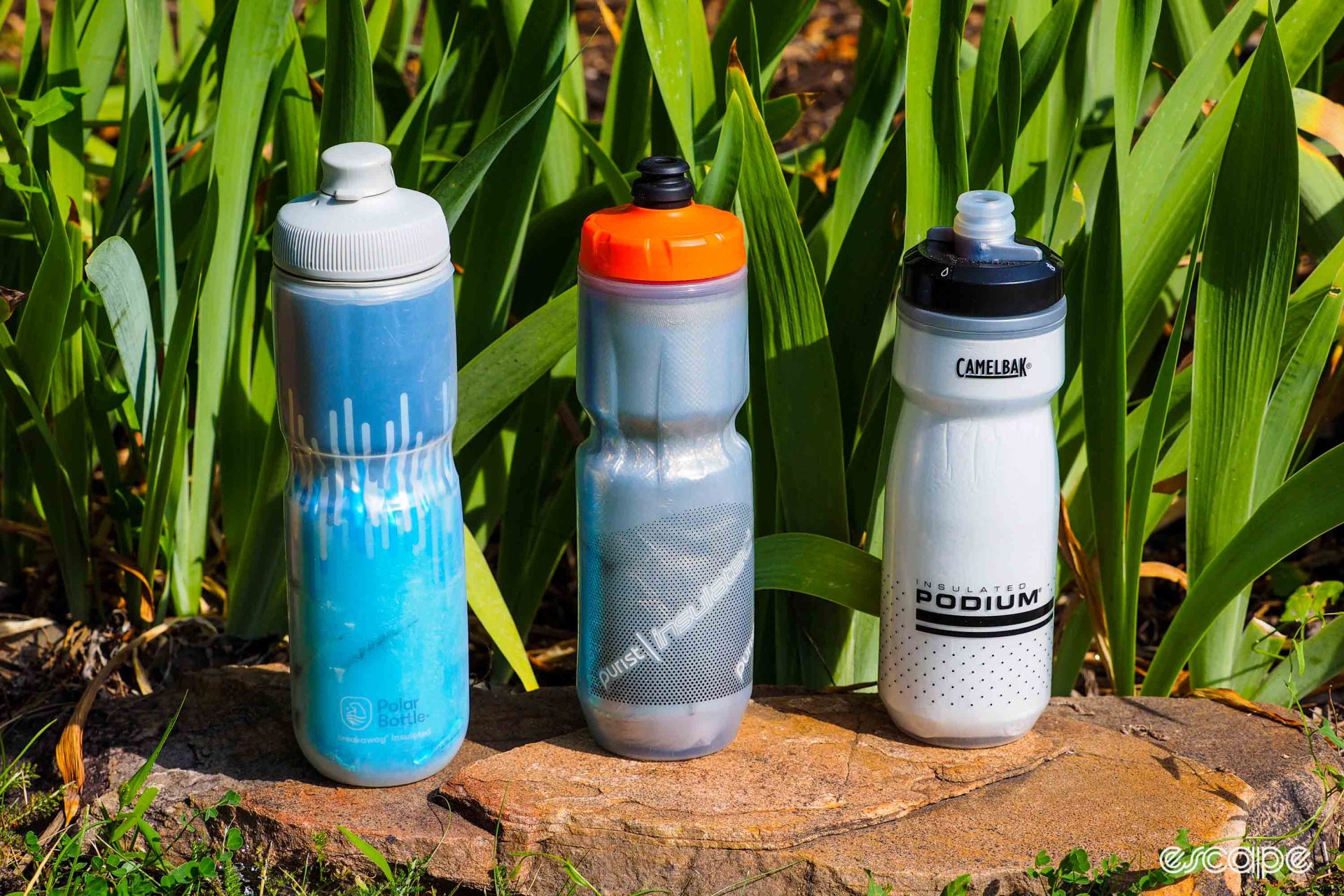 Plastic insulated water bottles from Polar Bottle, Specialized, and Camelbak