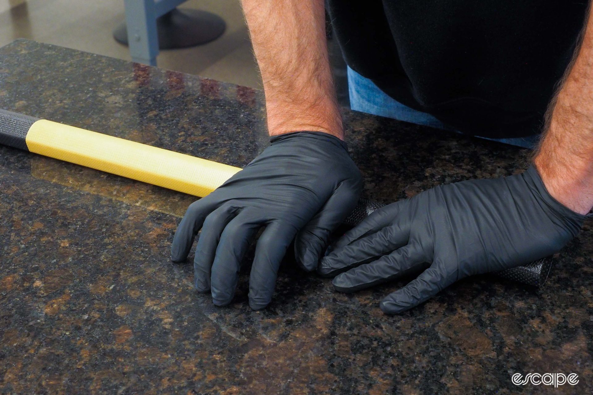 Argonaut Cycles rolling tube on a granite table