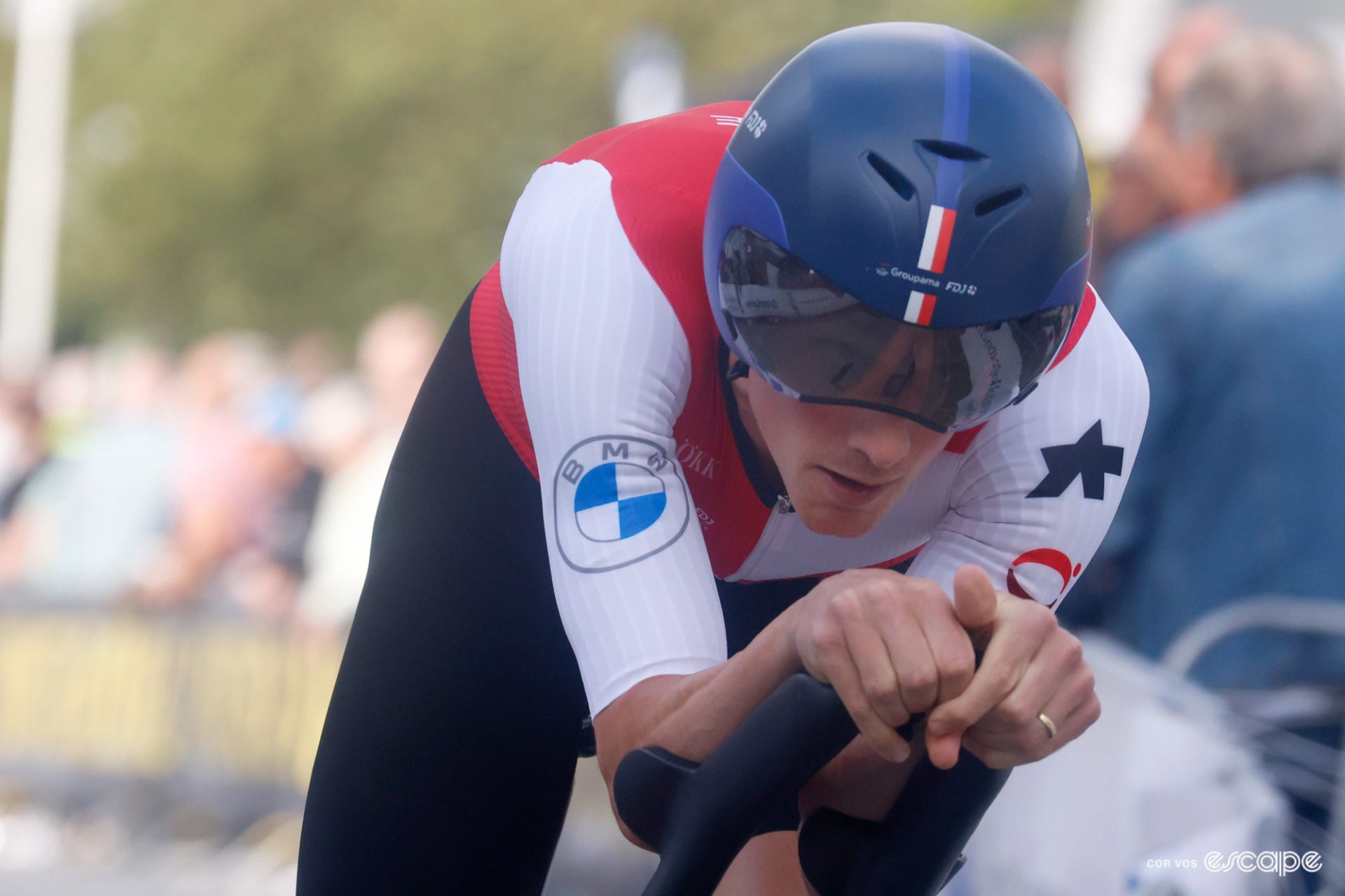 Stefan Küng races at the 2023 European Time Trial Championships.