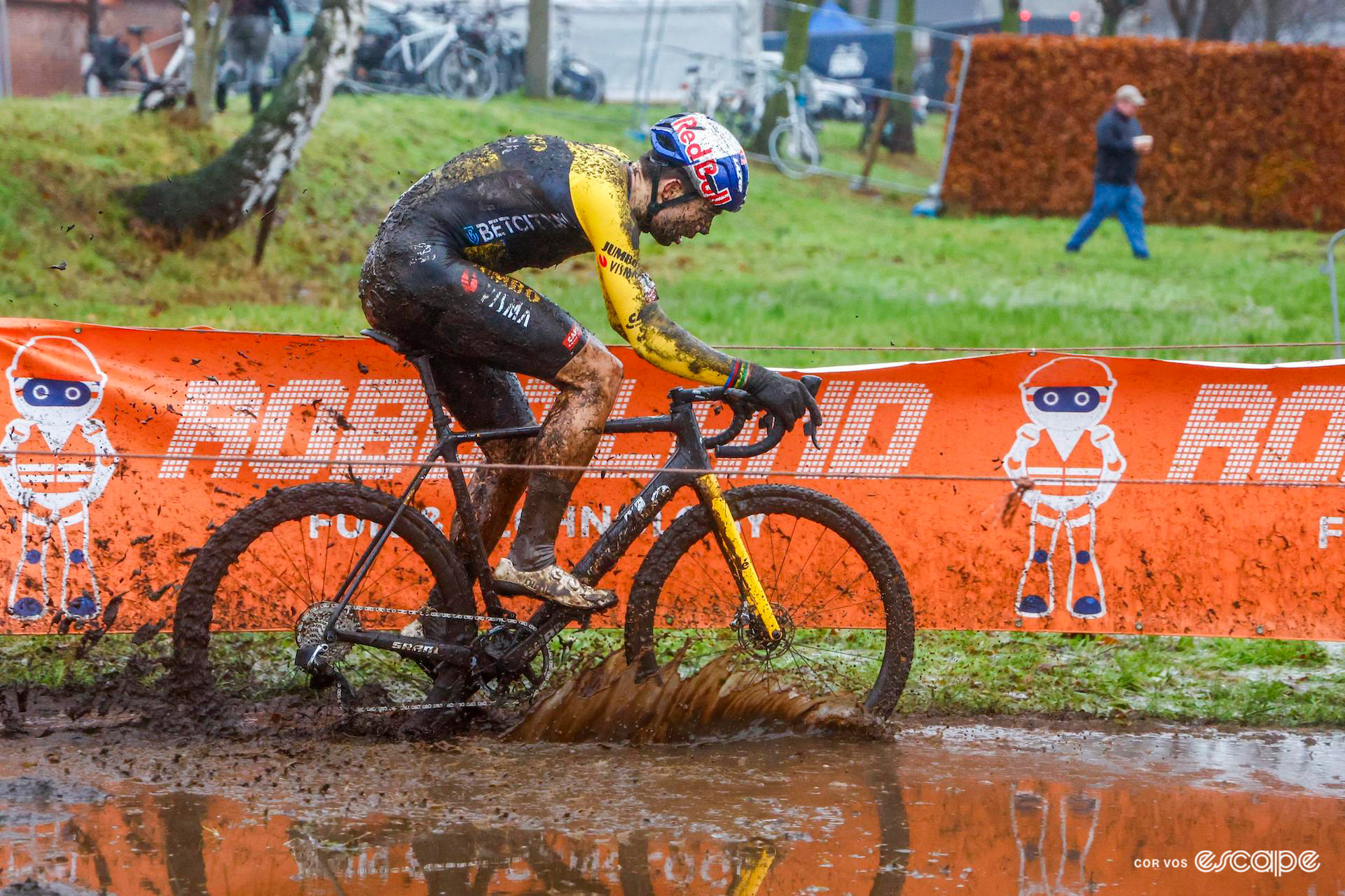 Wout van Aert during a very wet and muddy Exact Cross Essen.