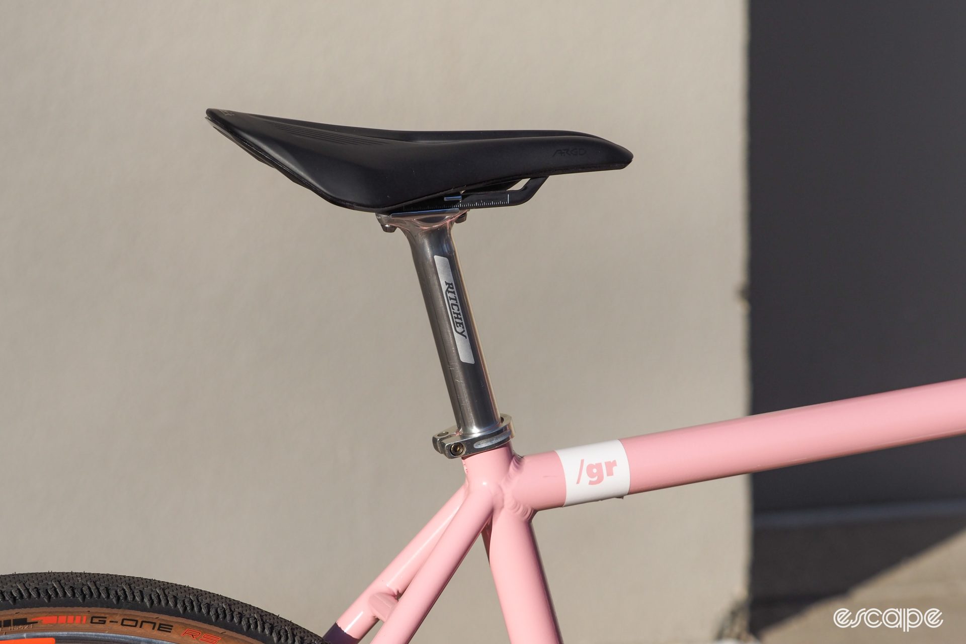 Fizik Argo saddle on polished Ritchey Classic aluminum seatpost