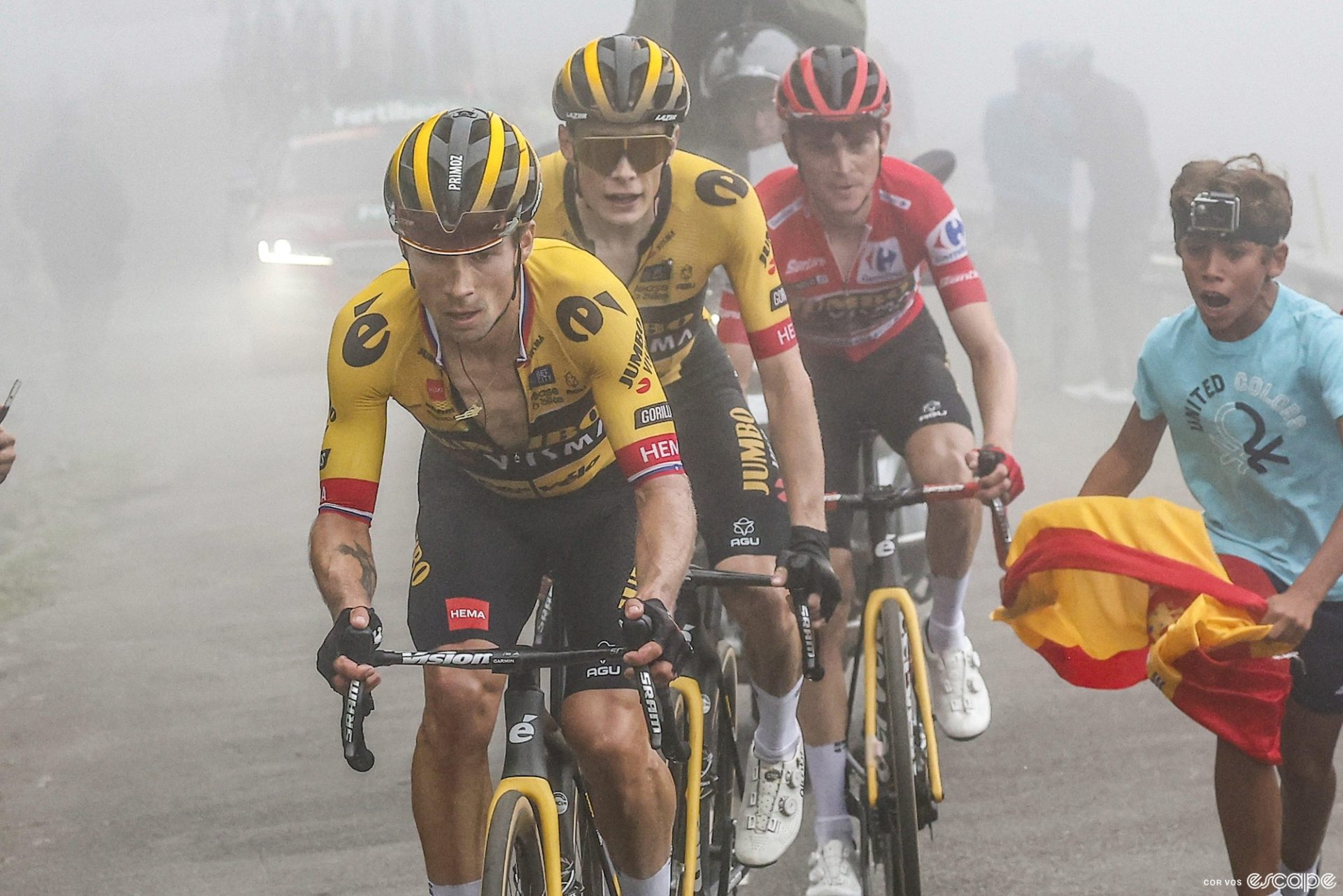 Primož Roglič, Jonas Vingegaard, and Sepp Kuss at the Vuelta a España.