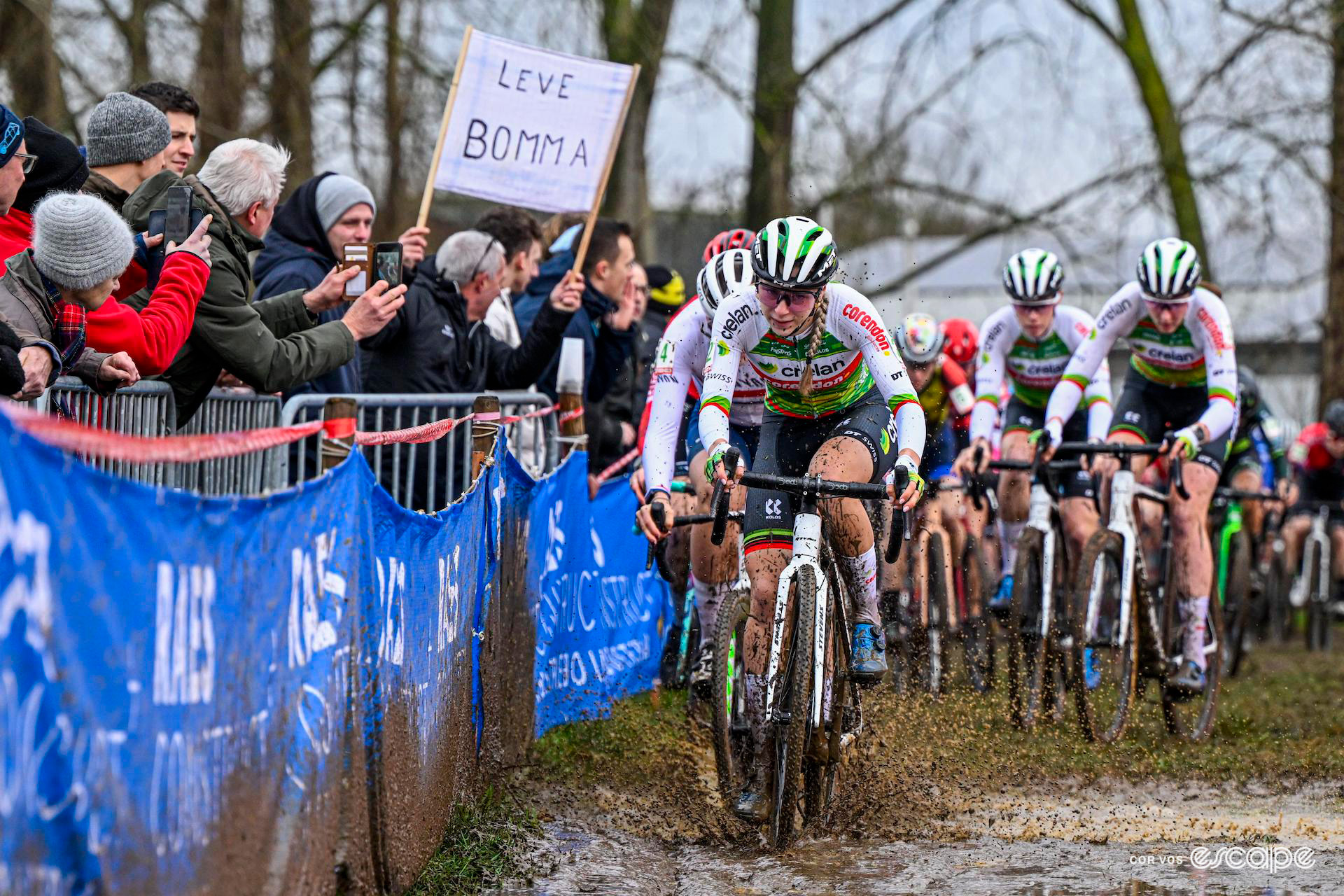 Inge van der Heijden leads the elite women during Hexia Cyclocross Gullegem.