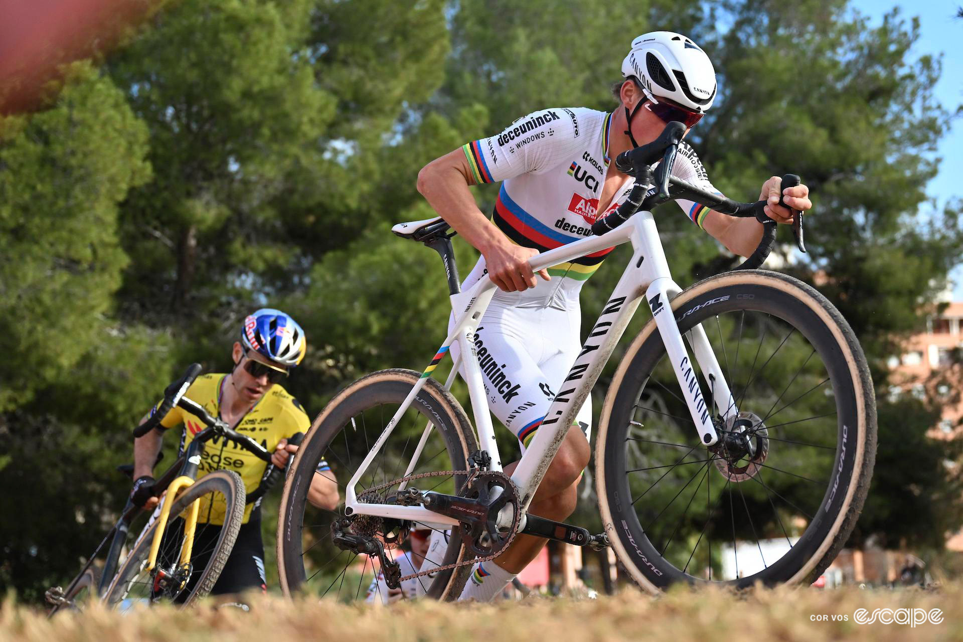 World champion Mathieu van der Poel leads Wout van Aert during CX World Cup Benidorm.