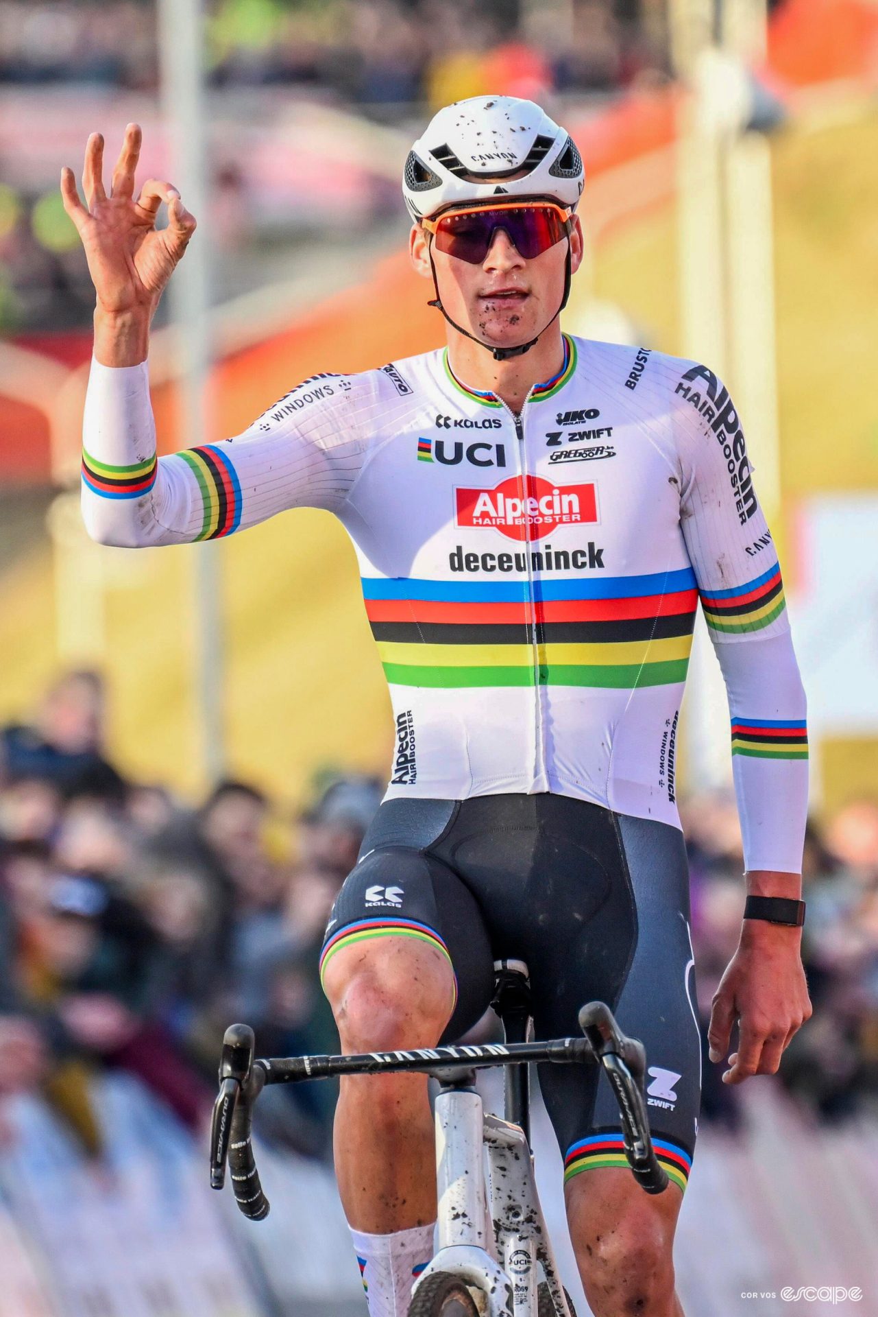 World champion Mathieu van der Poel celebrates winning CX World Cup Hoogerheide.