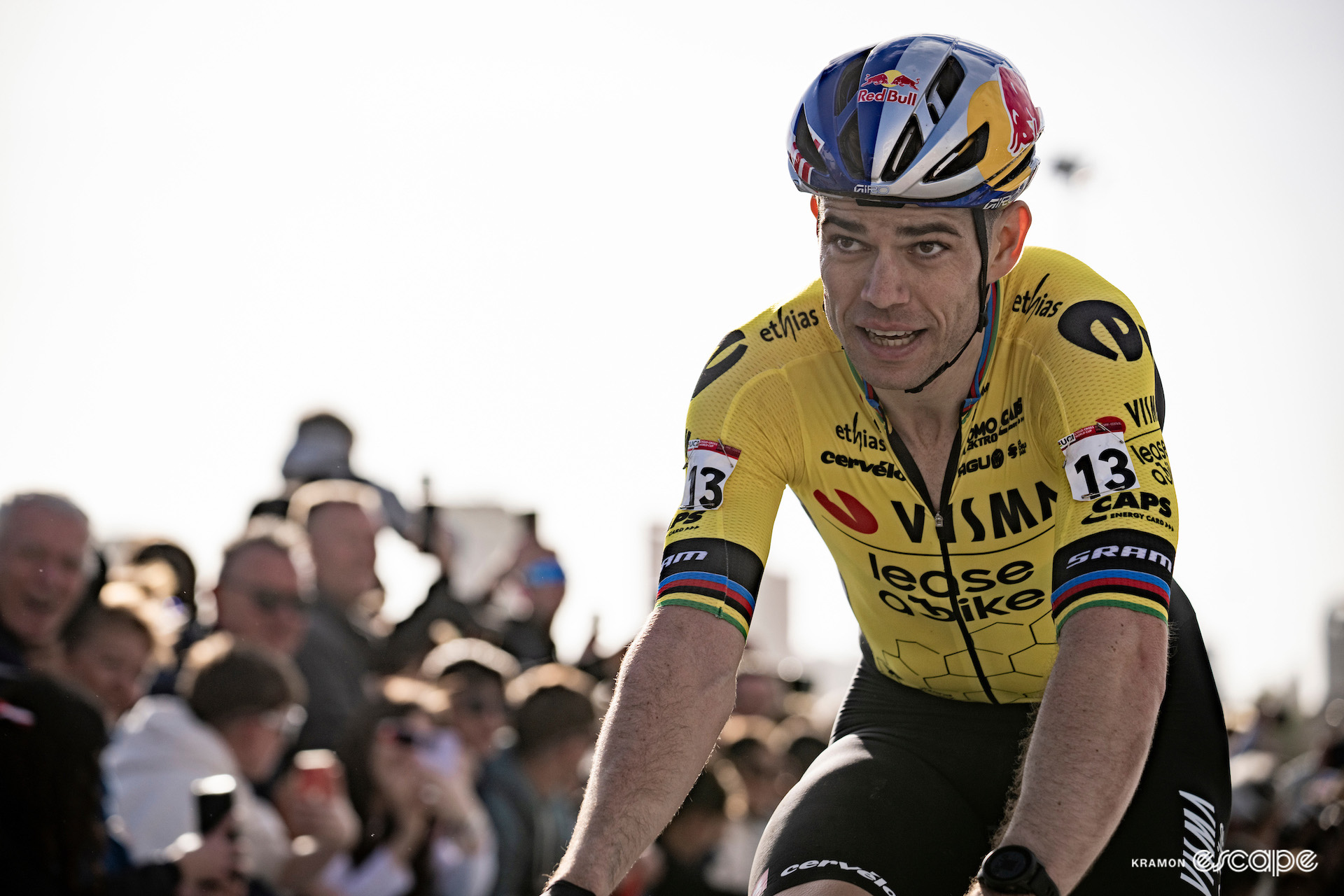 Wout van Aert smiles after winning CX World Cup Benidorm.