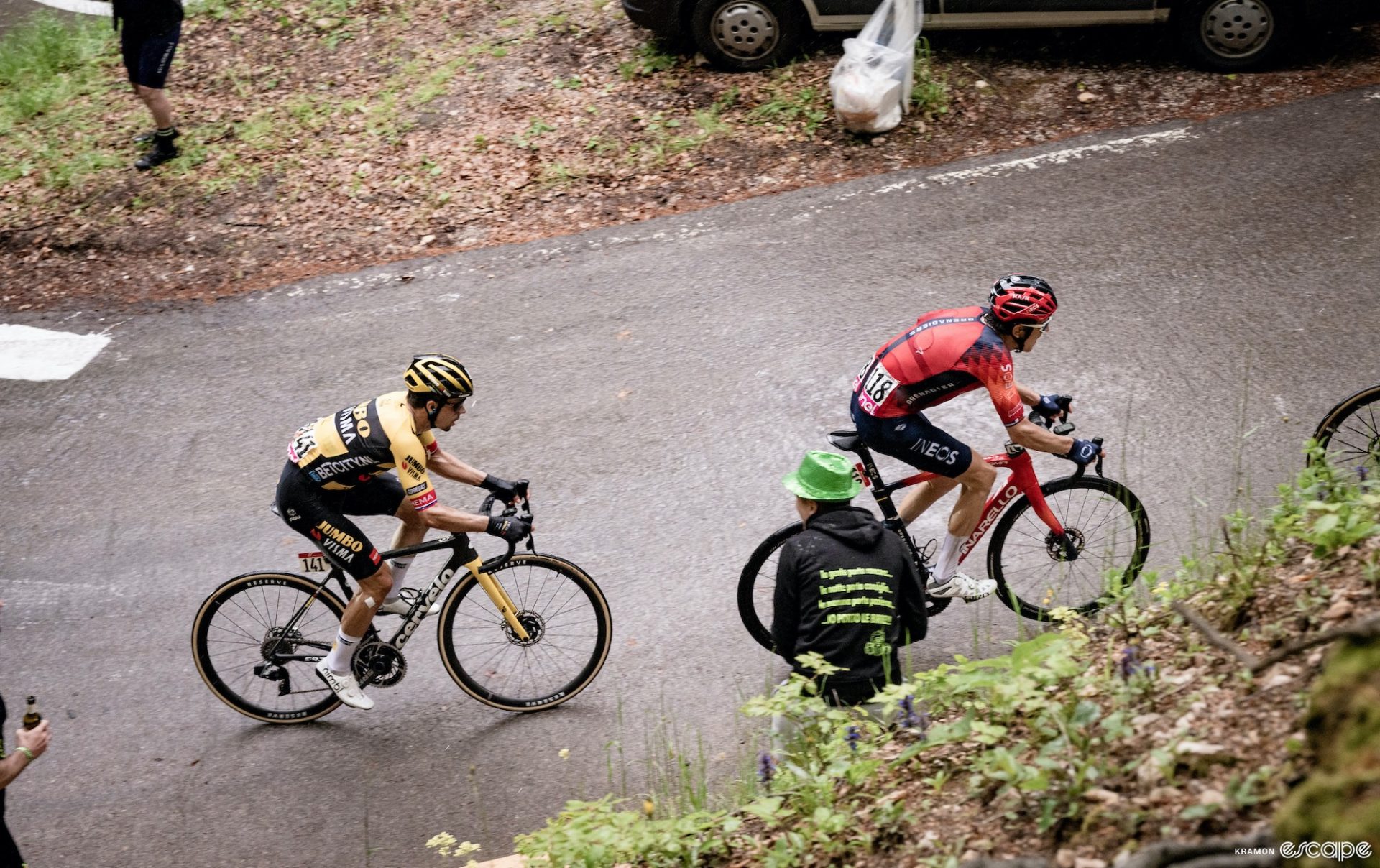 Geraint Thomas and Primož Roglič at the Giro d'Italia.