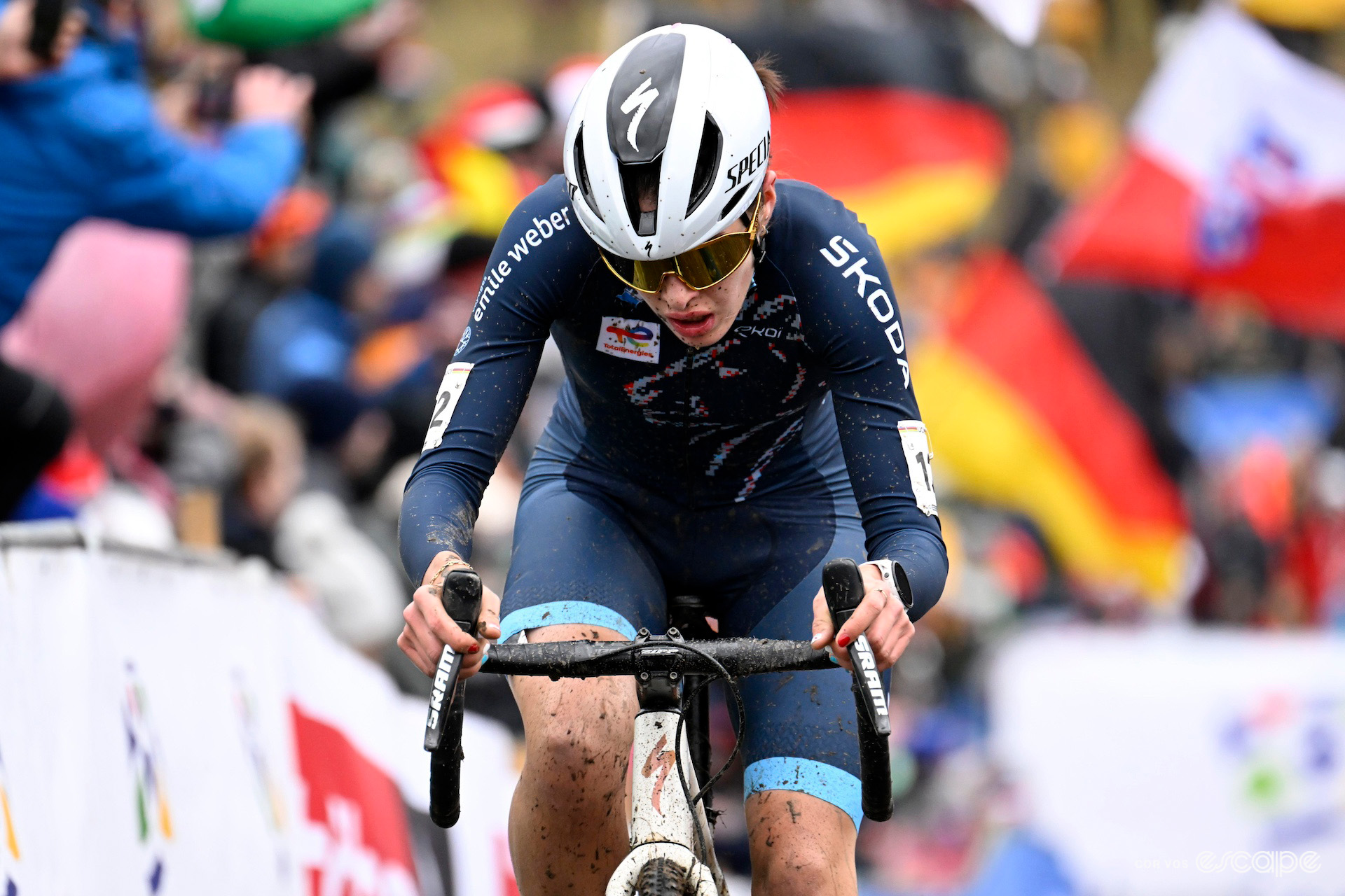 Luxembourg under-23 rider Marie Schreiber during the 2024 Cyclocross World Championships in Tábor.