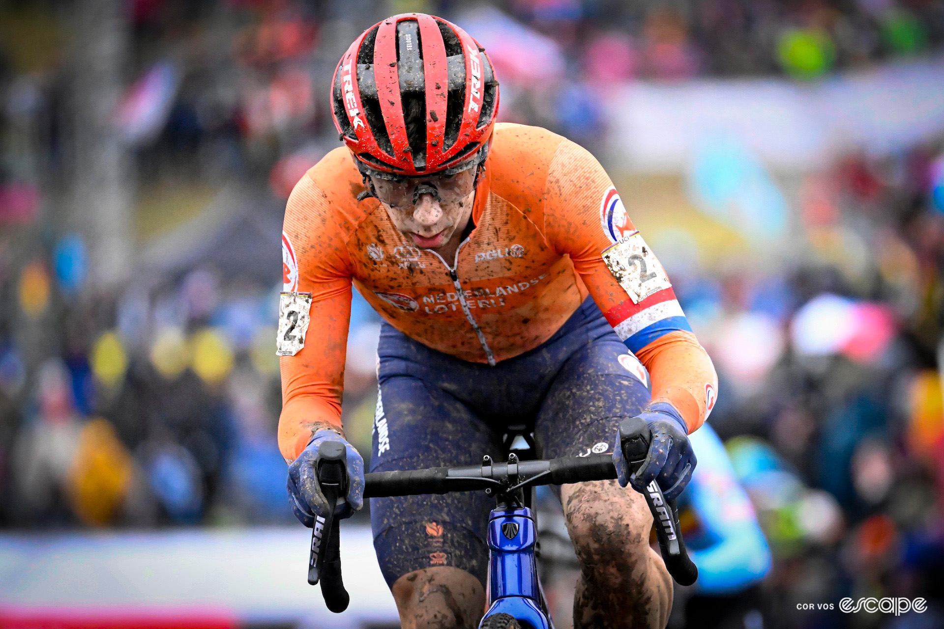 Dutchman Lars van der Haar during the 2024 Cyclocross World Championships in Tábor.