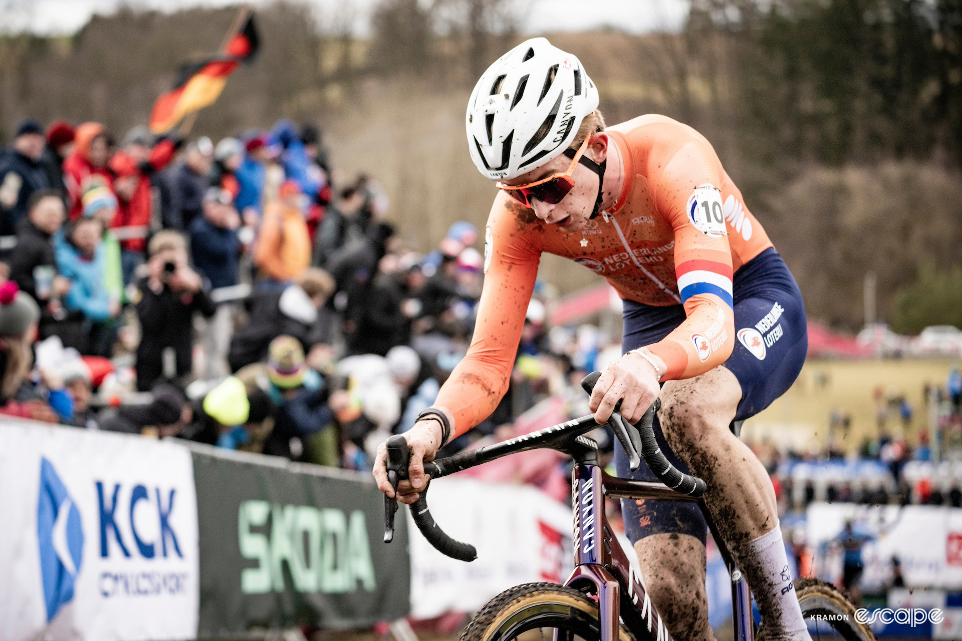 Under-23 Dutch rider Tibor del Grosso during the 2024 Cyclocross World Championships in Tábor.