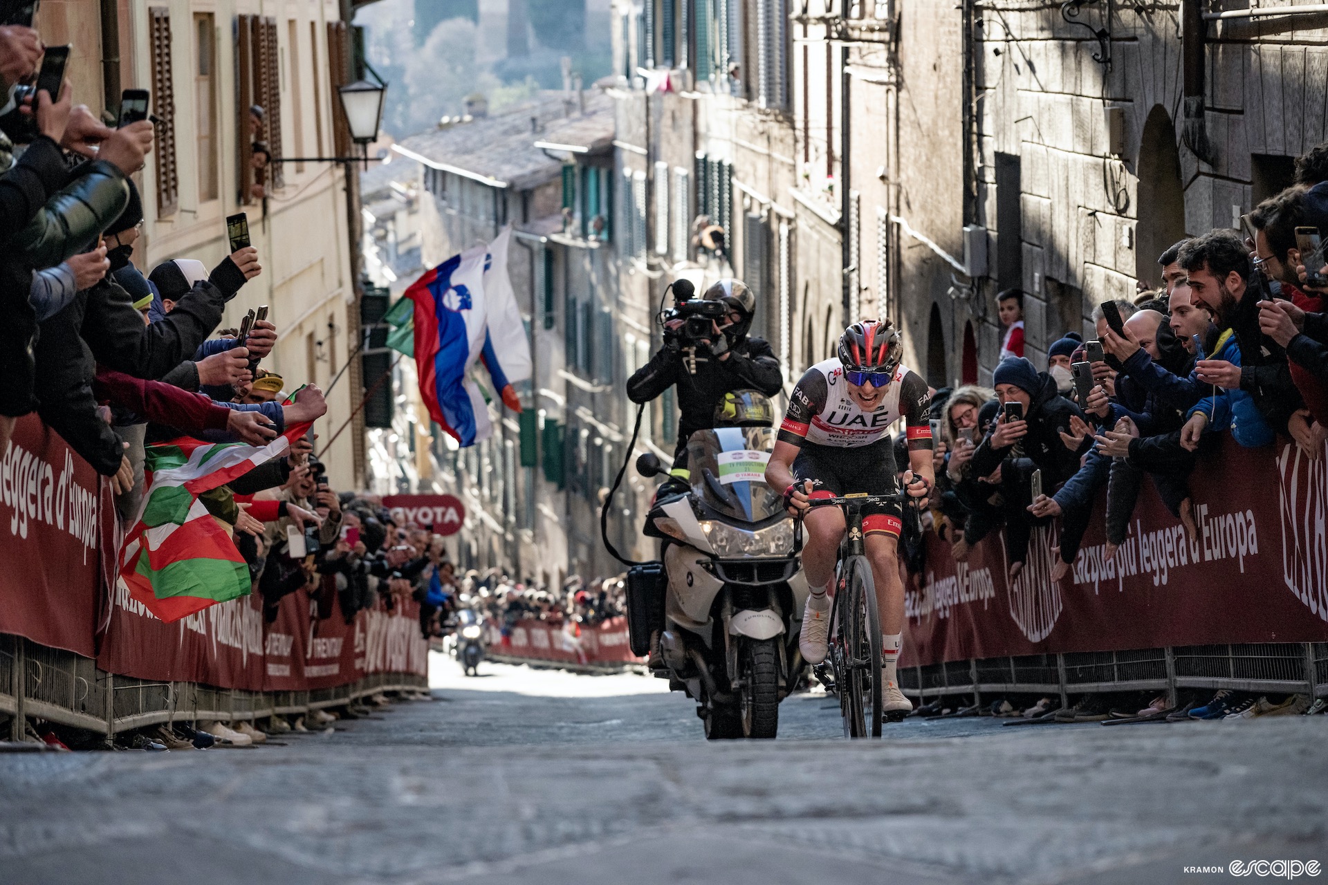 Tadej Pogačar at Strade Bianche in 2022.