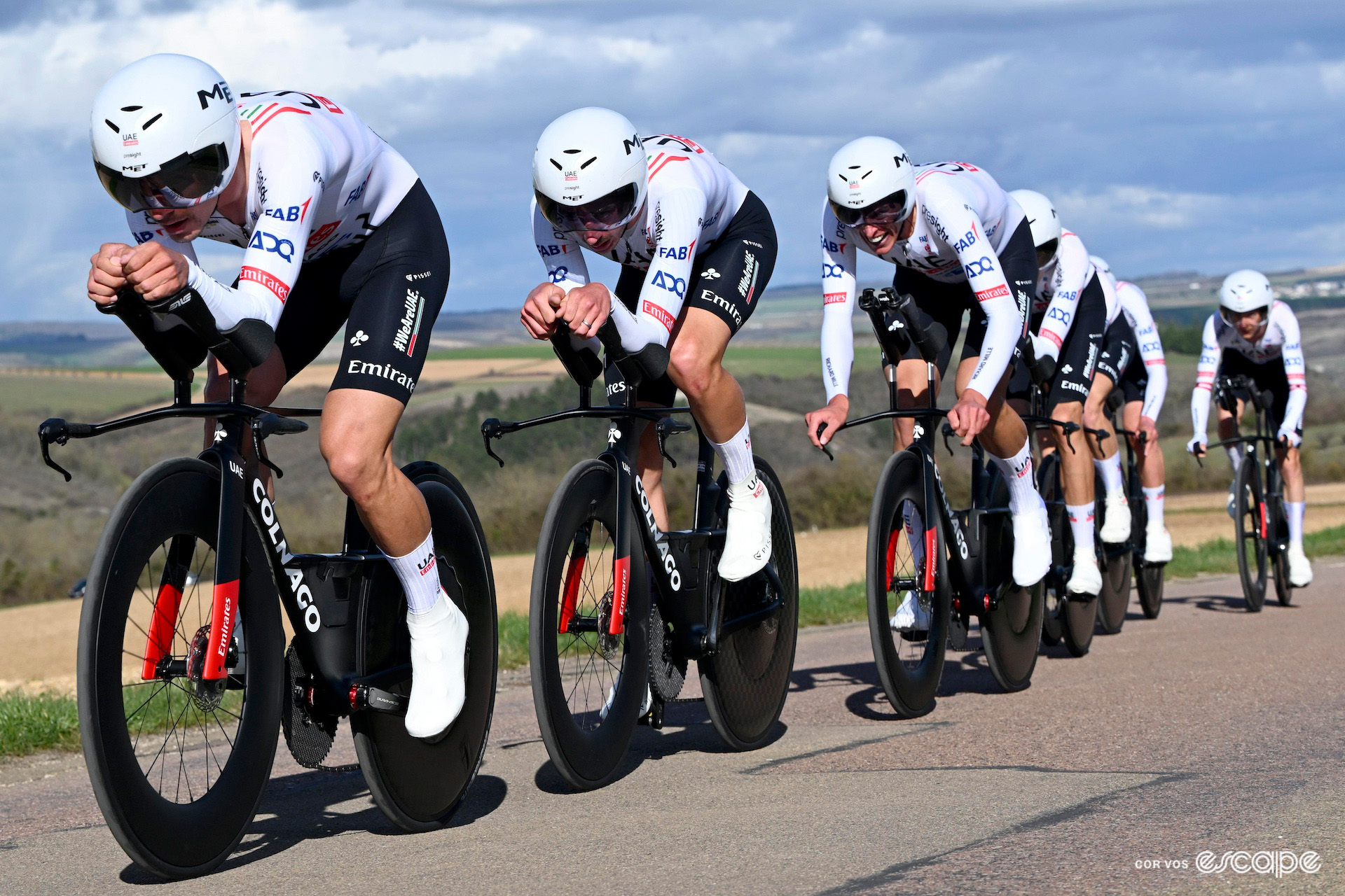 The UAE Team Emirates team during the TTT at Paris-Nice 2024.