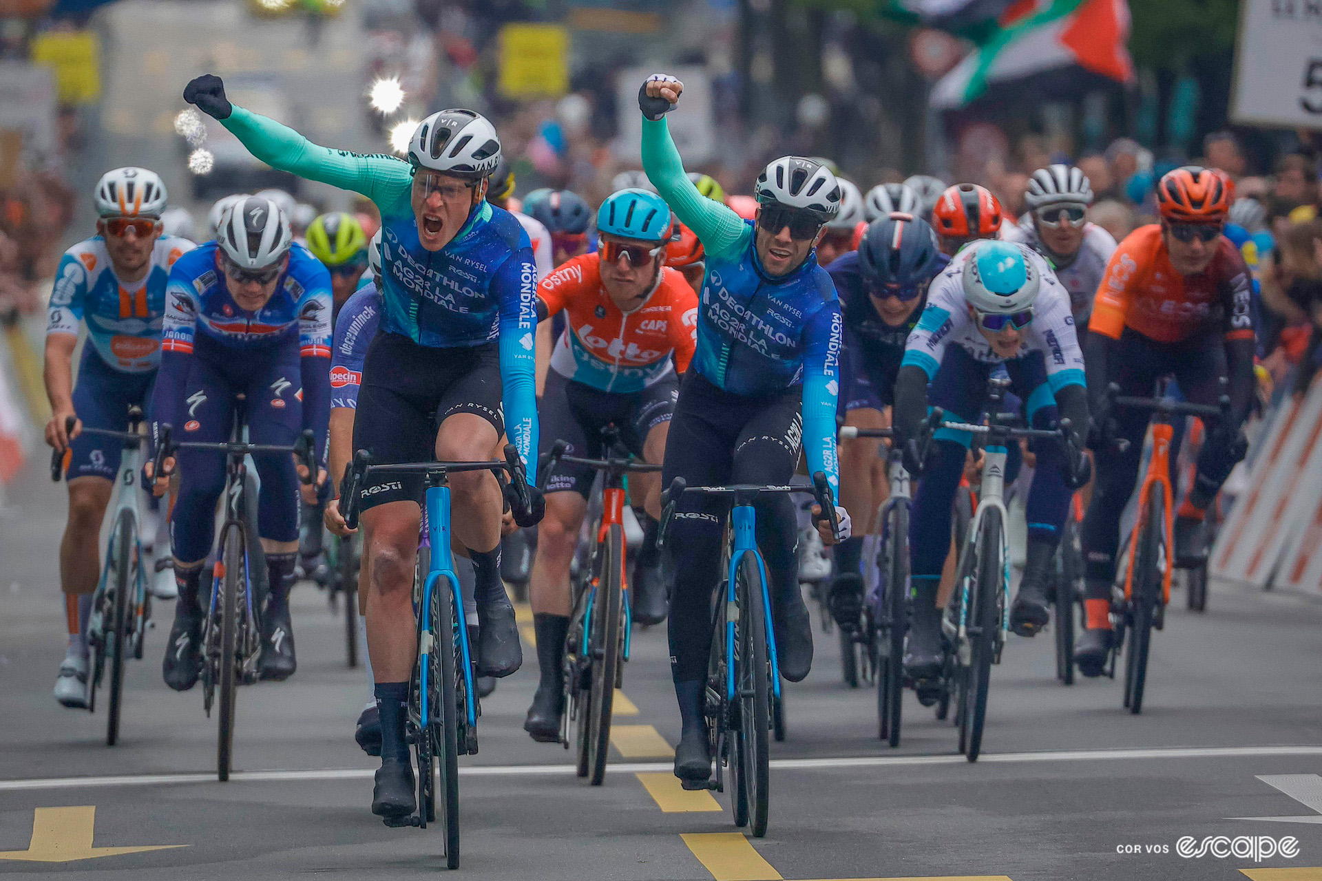 Dorian Godon wins a freezing-cold stage 2 of the Tour de Romandie ahead of his teammate Andrea Vendrame.