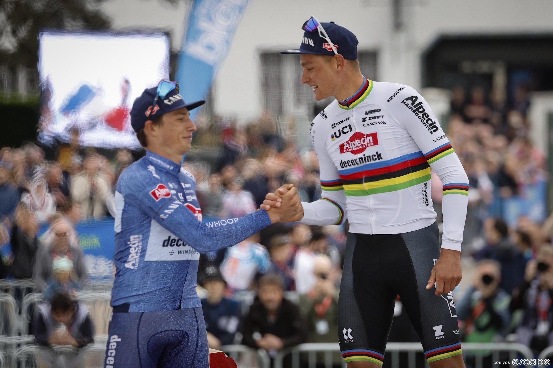 Jasper Philipsen and Mathieu van der Poel at Paris-Roubaix.