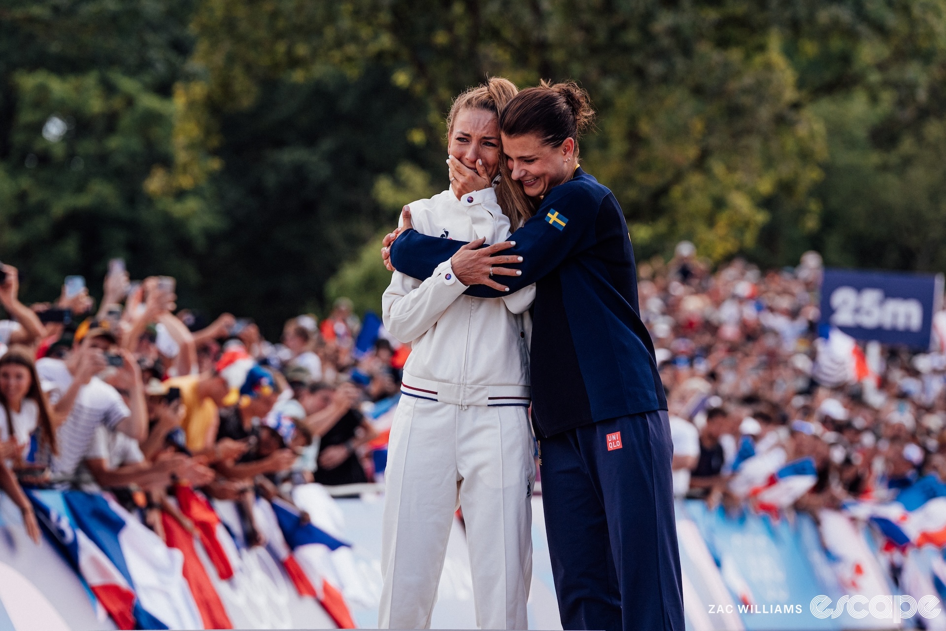 Jenny Rissveds hugs Pauline Ferrand Prevot on the Olympic podium