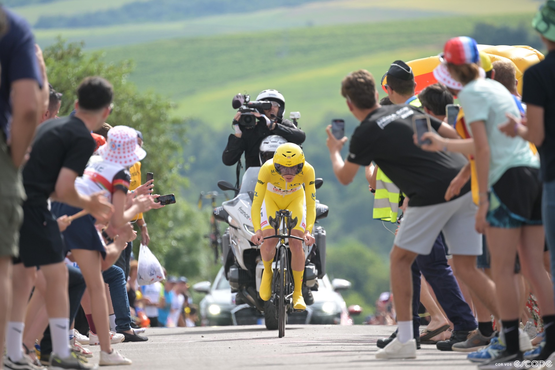 Tadej Pogačar in the stage 7 time trial at the Tour de France.