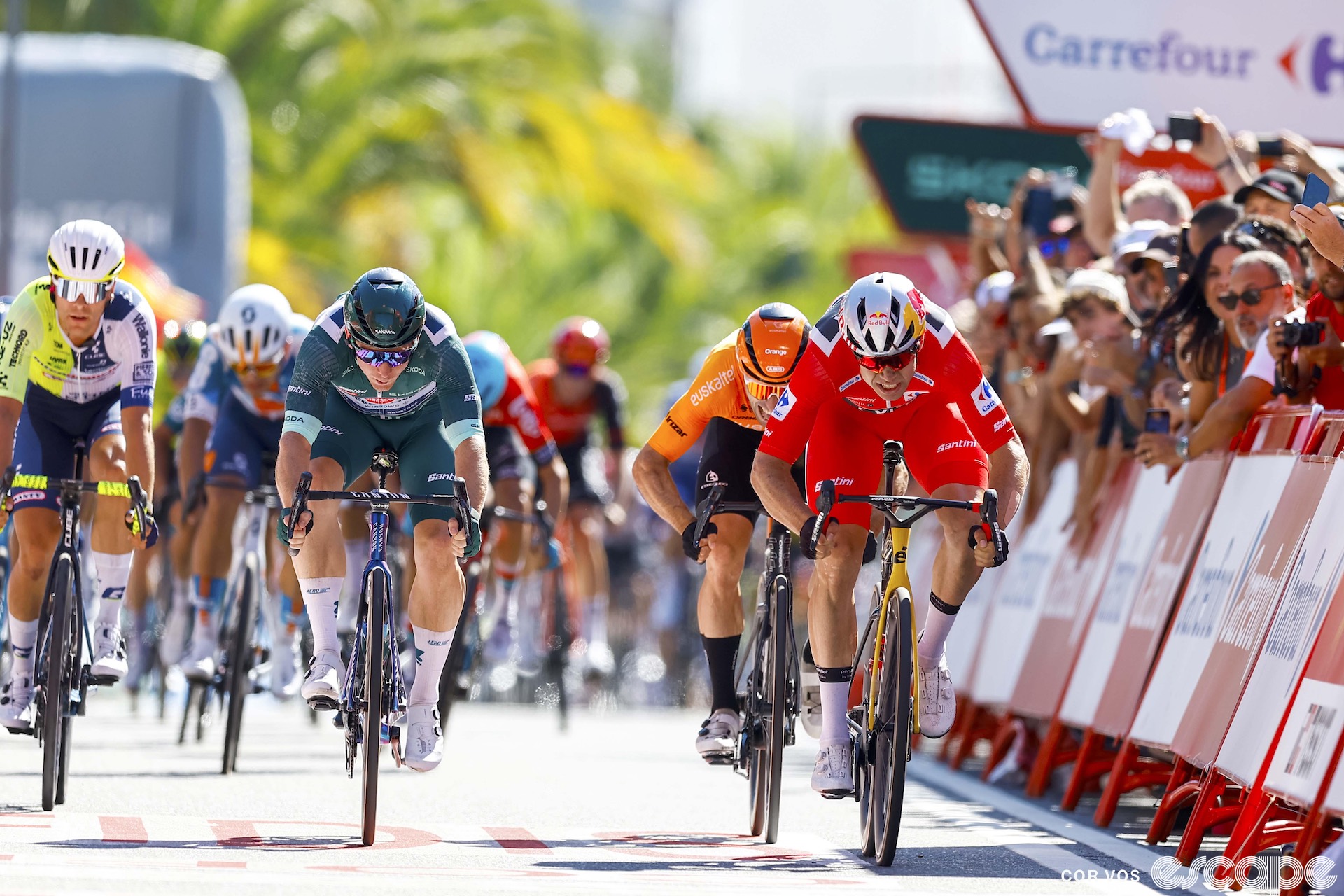 Wout van Aert wins a close sprint in Castelo Branco.