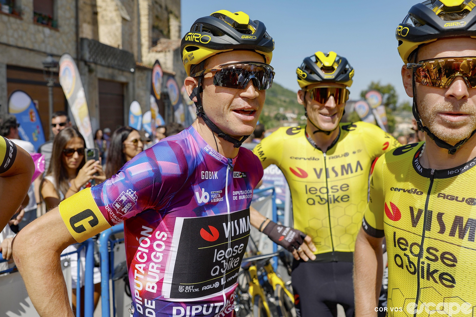 Sepp Kuss, Robert Gesink, and Julien Vermote at the Vuelta a Burgos.