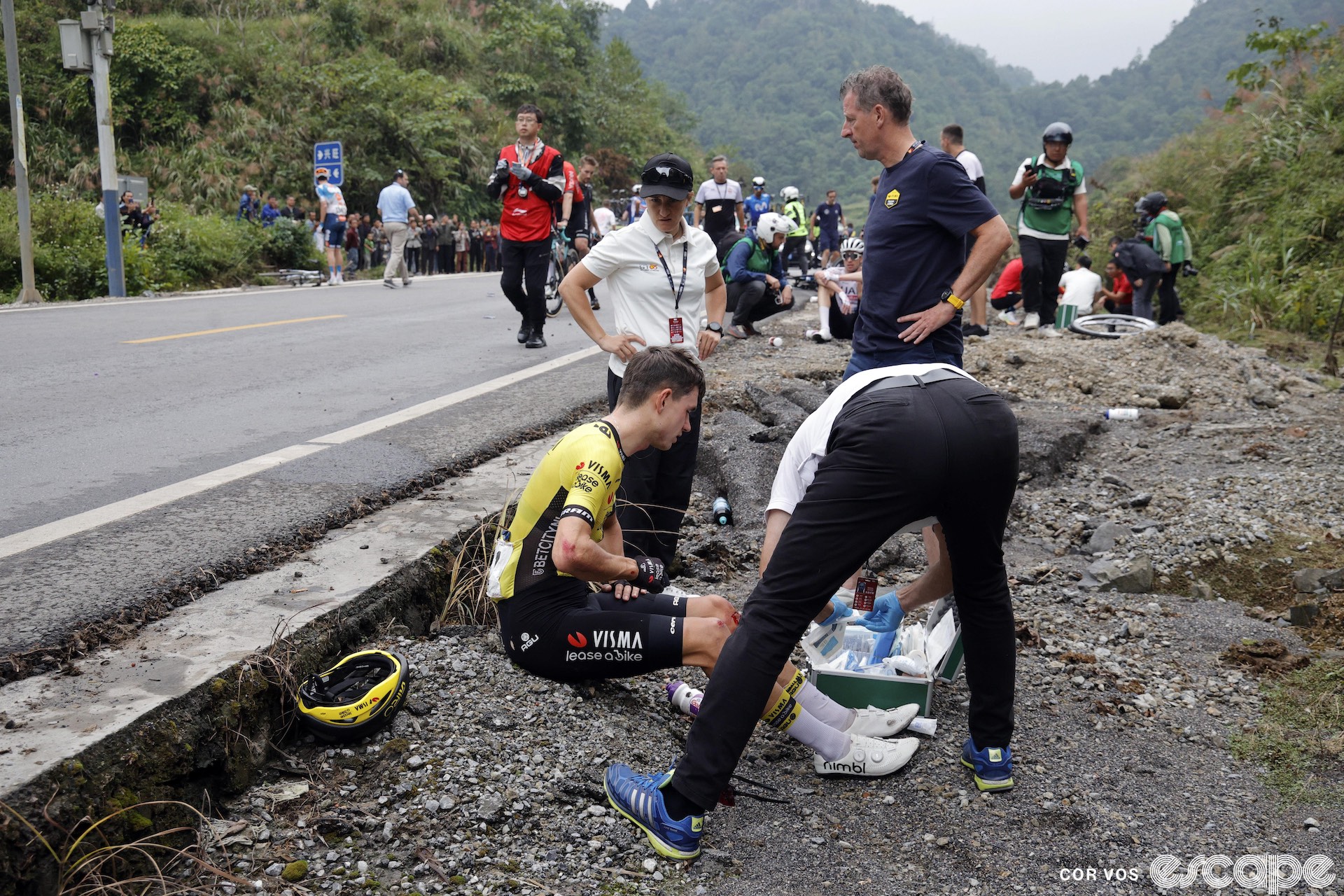 Milan Vader after crashing at the Tour of Guangxi.