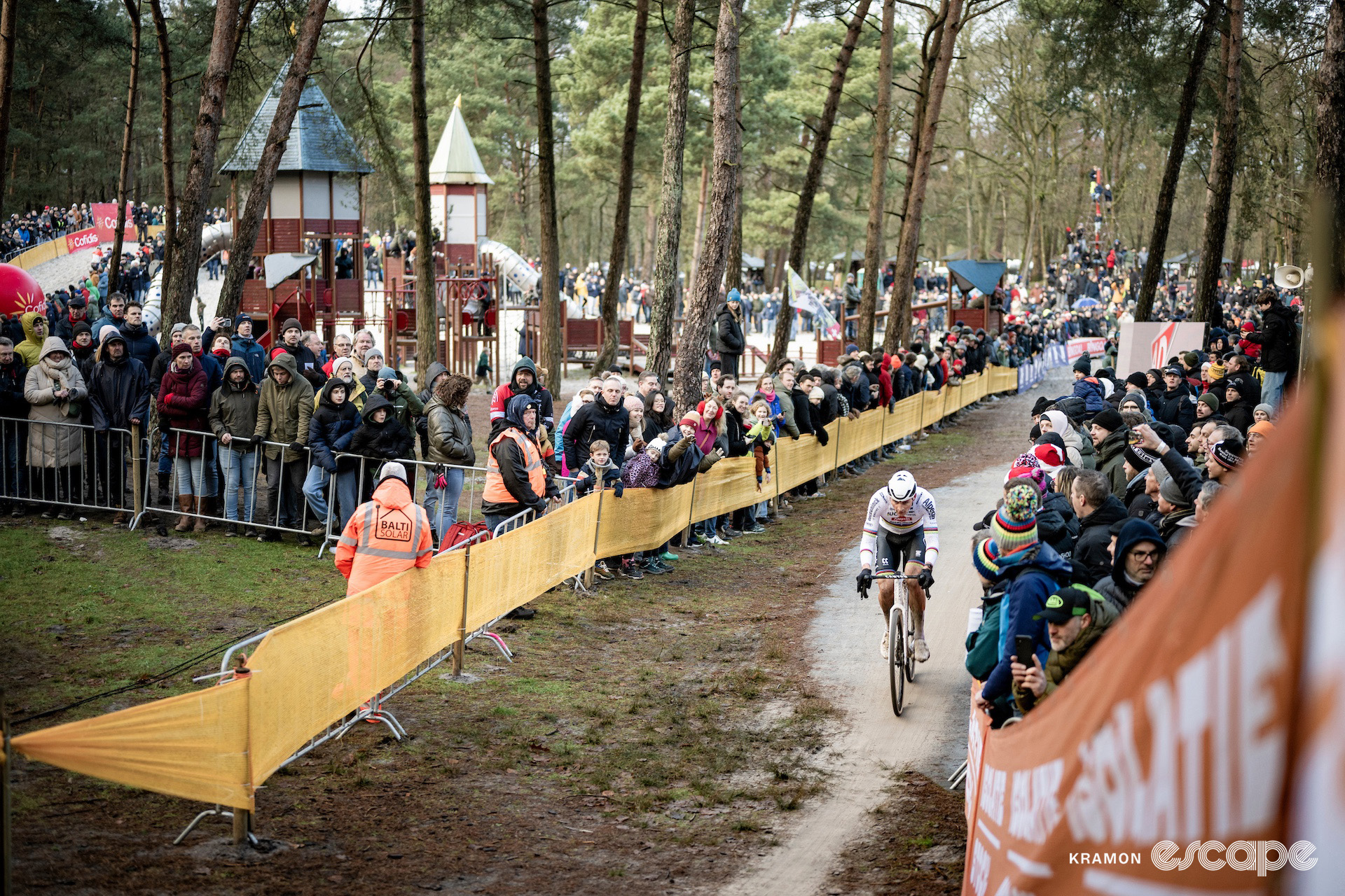 World champion Mathieu van der Poel on the attack during cyclocross event Superprestige Mol.