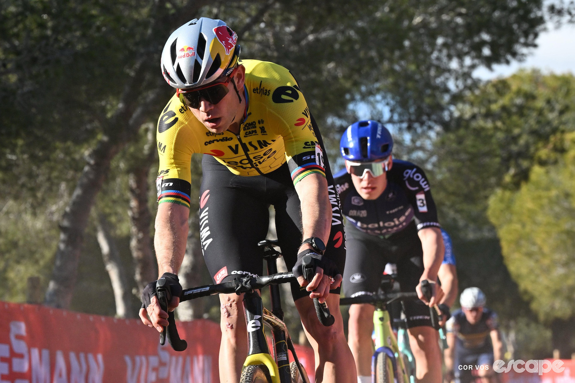 Wout van Aert leads Pim Ronhaar during cyclocross World Cup Benidorm.