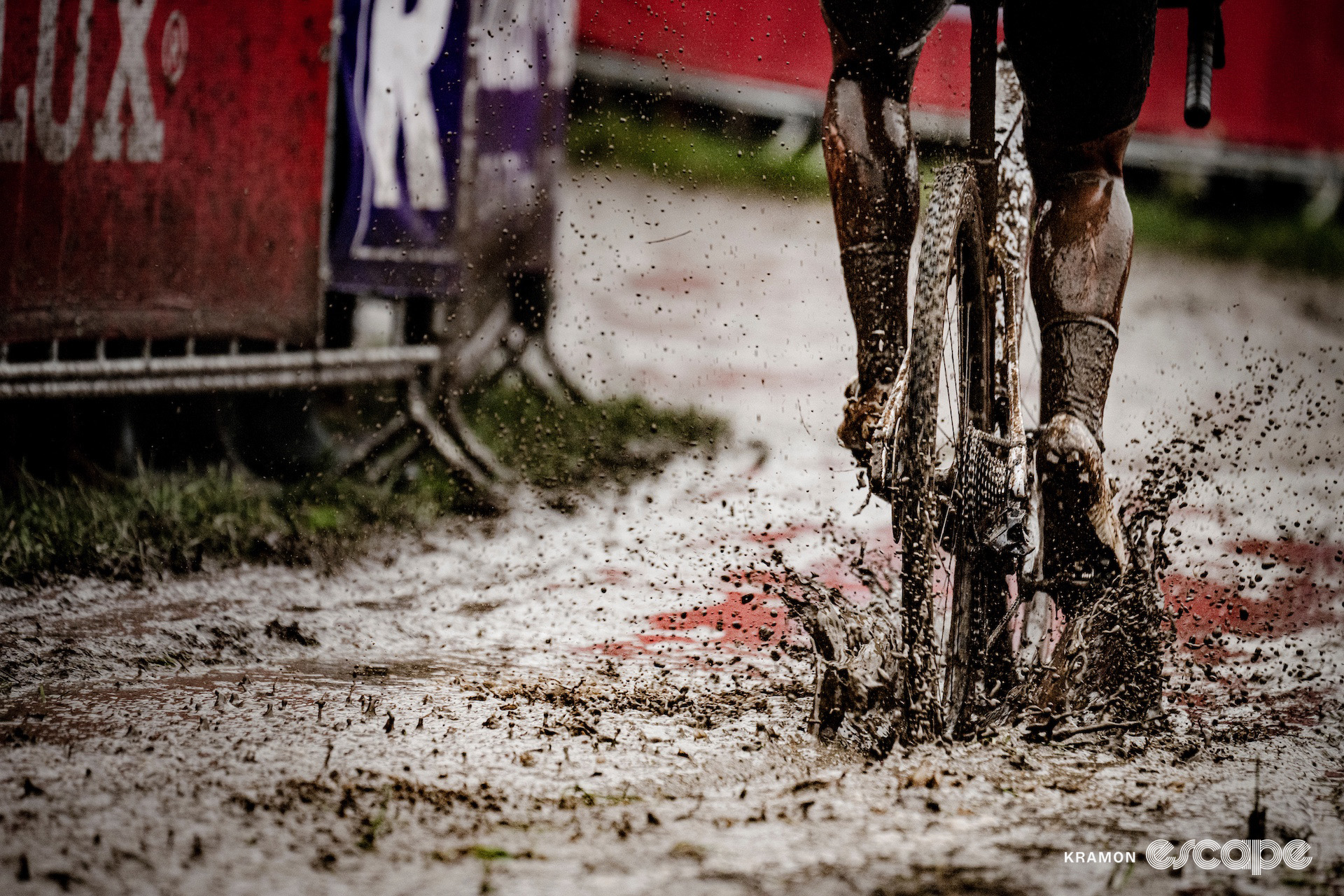 Close-up of the sloppy mud conditions during World Cup Dendermonde.