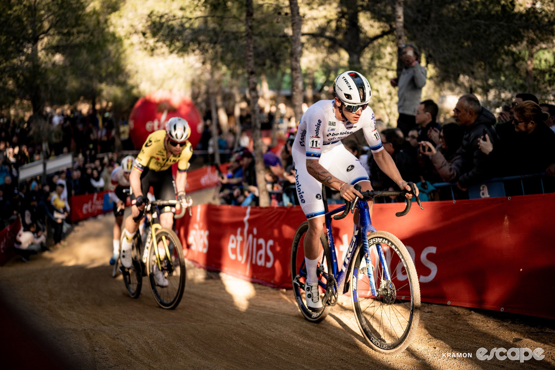 Thibau Nys leads Wout van Aert during cyclocross World Cup Benidorm.