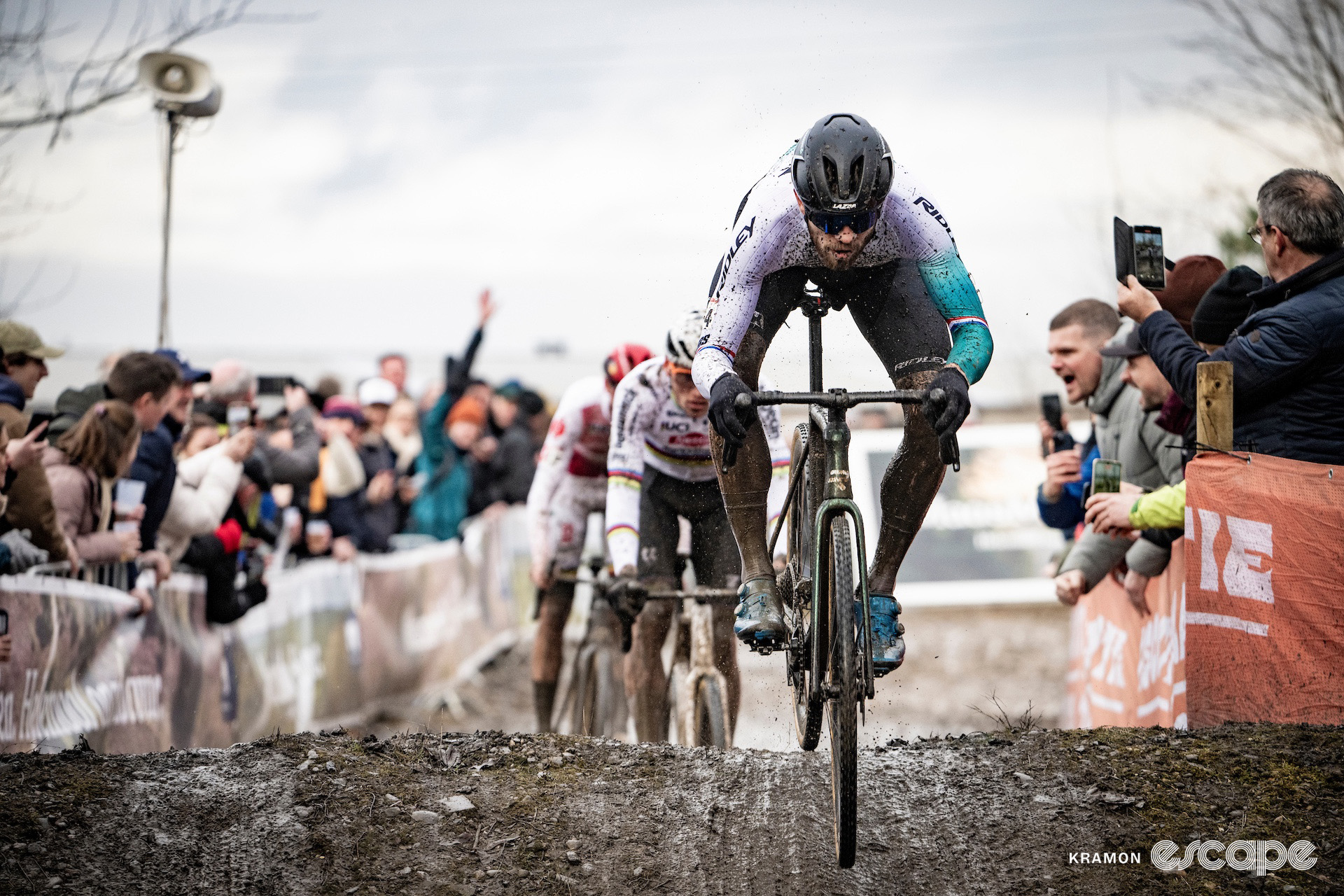 Joris Nieuwenhuis leads Mathieu van der Poel and Michael Vanthourenhout during cyclocross World Cup Maasmechelen.