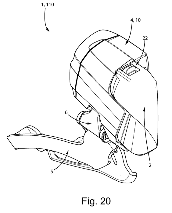 A patent schematic of a wireless front derailleur showing an alternate battery attachment.
