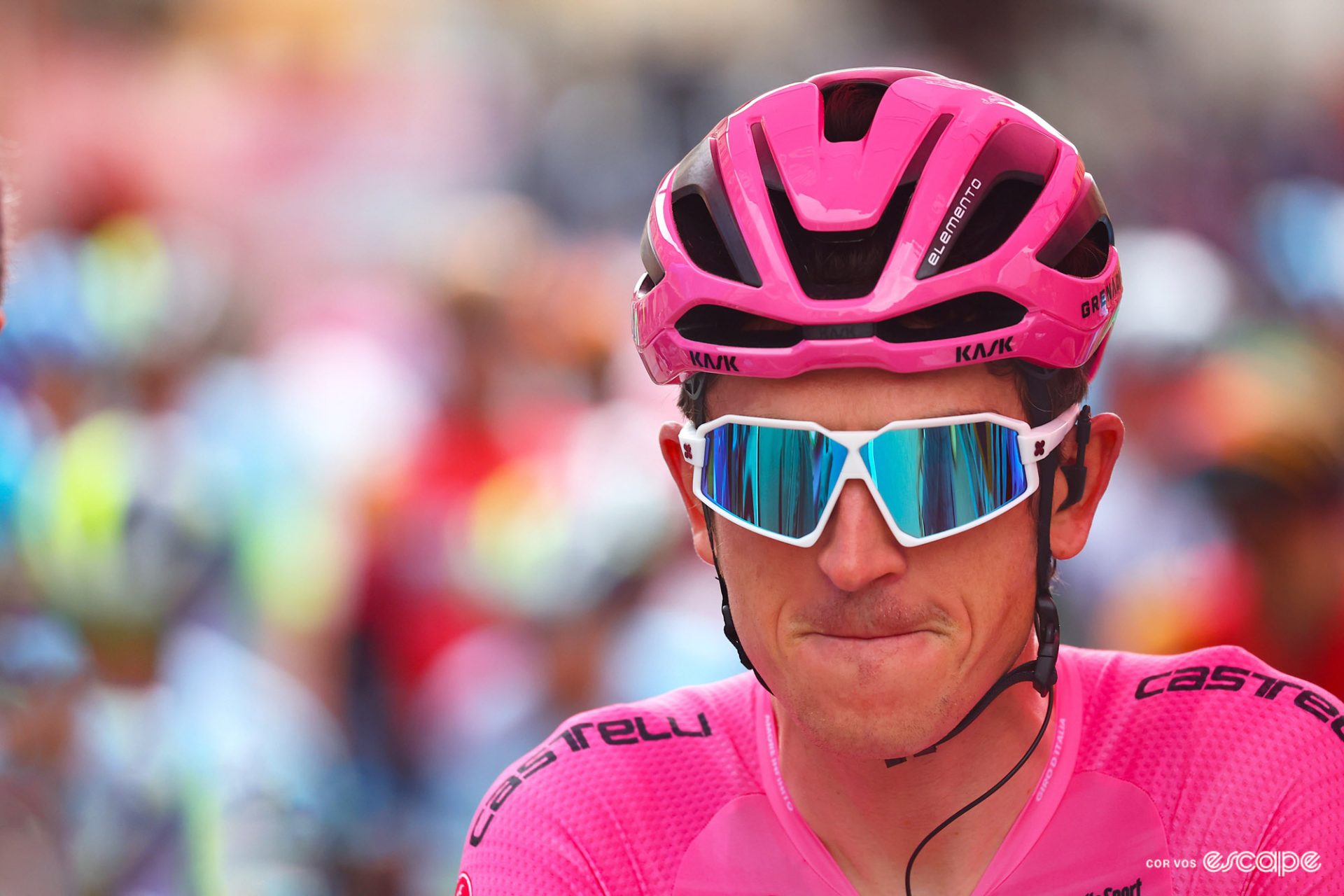 Geraint Thomas in pink on stage 12 of the 2023 Giro d'Italia.