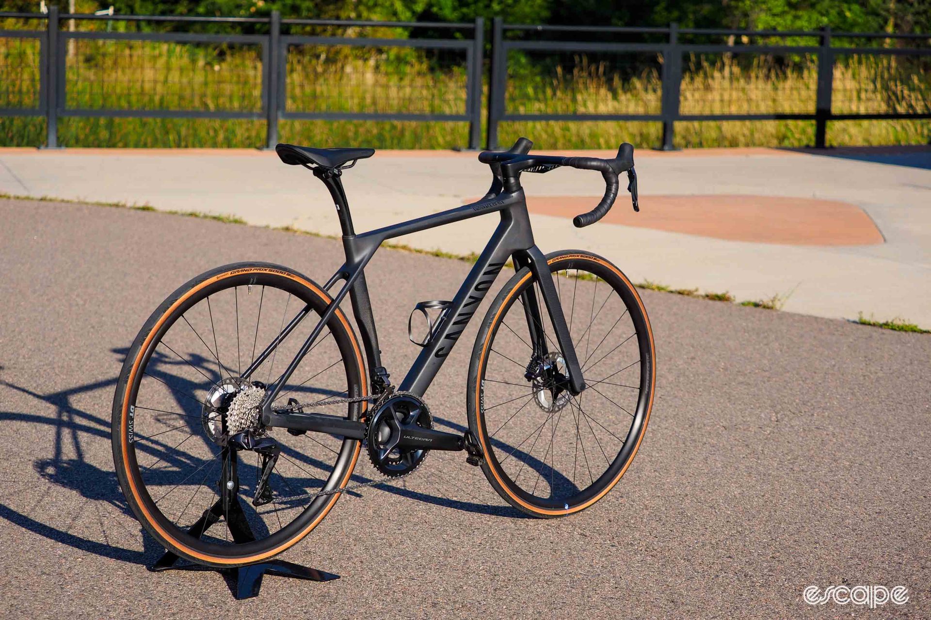 The 2024 Canyon Endurace CF in profile in warm light, with the bike pointing slightly away from the camera.