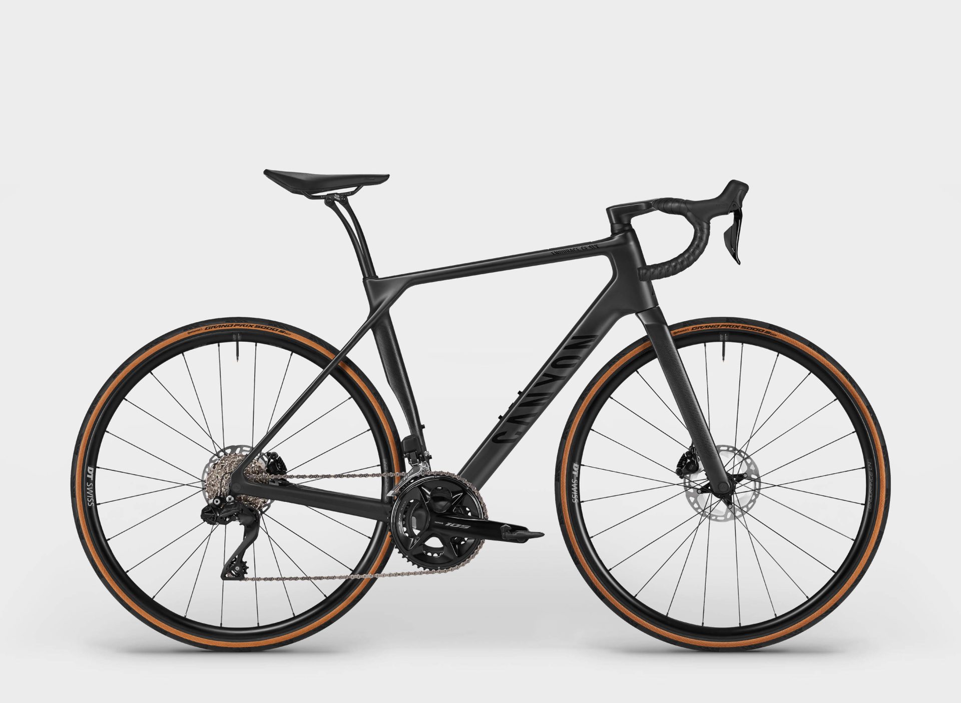 The 2024 Canyon Endurace CF SLX 7 Di2 is built with a Shimano 105 Di2 wireless electronic groupset, a 4iiii single-sided power meter, and DT Swiss Endurace LN aluminum wheels.  Claimed weight is 8.5 kg (18.74 lb), and retail price is US$n/a / £3,500 / €3,700. 
