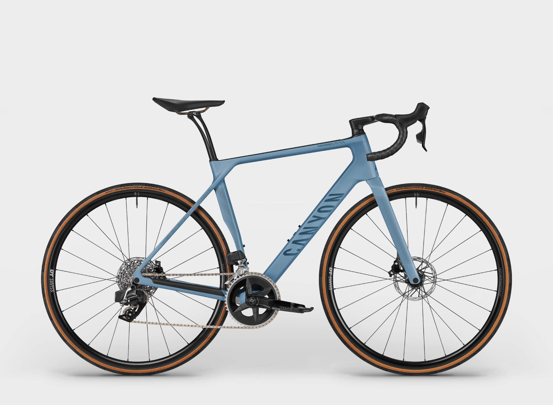 The 2024 Canyon Endurace CF SLX 7 eTap comes with a SRAM Rival AXS wireless electronic groupset, a Quarq single-sided power meter, and DT Swiss Endurace LN aluminum wheels.  Claimed weight is 8.7 kg (19.18 lb), and retail price is US$n/a / £3,850 / €4,000. 