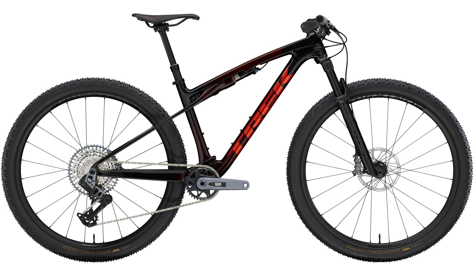 The Supercaliber SLR 9.8 GX AXS gets SRAM's recently introduced GX Transmission groupset, plus a RockShox SID RL fork, Bontrager Kovee Elite 30 carbon wheels, and a Bontrager Line dropper. Claimed weight is 11.28 kg (24.9 lb), and retail price is US$7,350. 