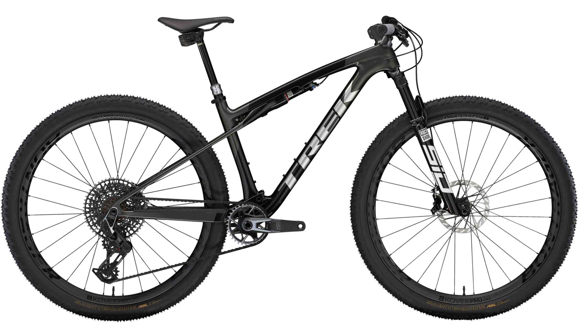 Don't have quite enough cash for the flagship model, but still want to run Transmission? There's the Supercaliber SLR 9.9 XO AXS, which swaps the SRAM XX SL stuff for the XO level groupset, Bontrager Kovee Pro 30 carbon wheels instead of the RSL ones, and a RockShox Reverb AXS dropper instead of the lighter-weight Fox Transfer SL. You also get a RockShox SID Ultimate fork instead of the lighter-weight SID SL.  Claimed weight is 11.0 kg (24.3 lb), and retail price is US$9,000. 