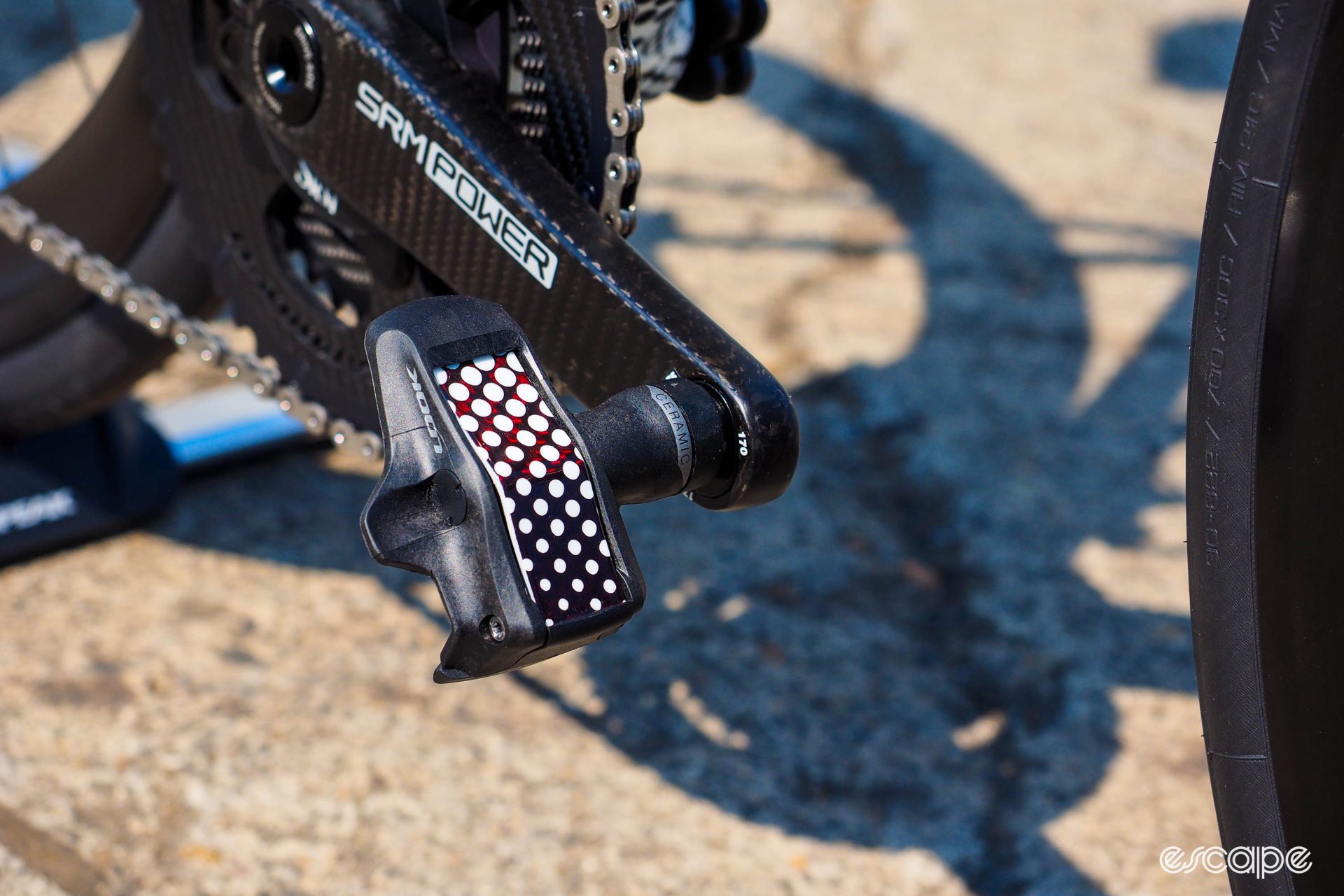 Detail shot of carbon blade on Look Keo pedals, showing that it also has the matching paintjob to the rest of the bike. 