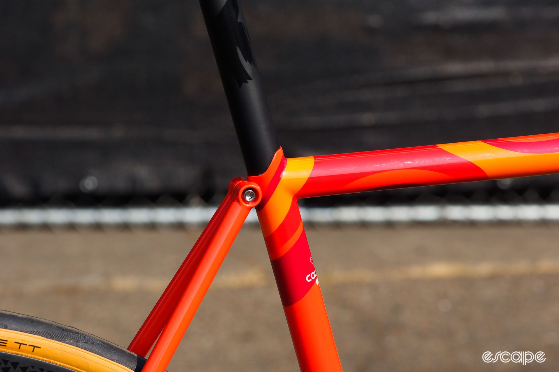 Detail shot of binder bolt on seat cluster, cleanly integrated into the top tube.