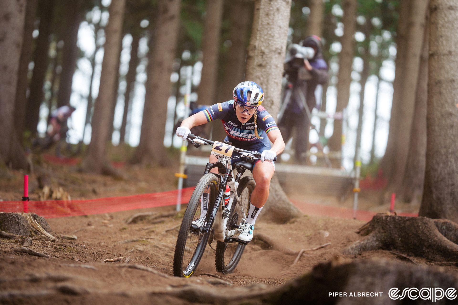 Evie Richards focuses intently on a section of loamy roots at Nove Mesto.