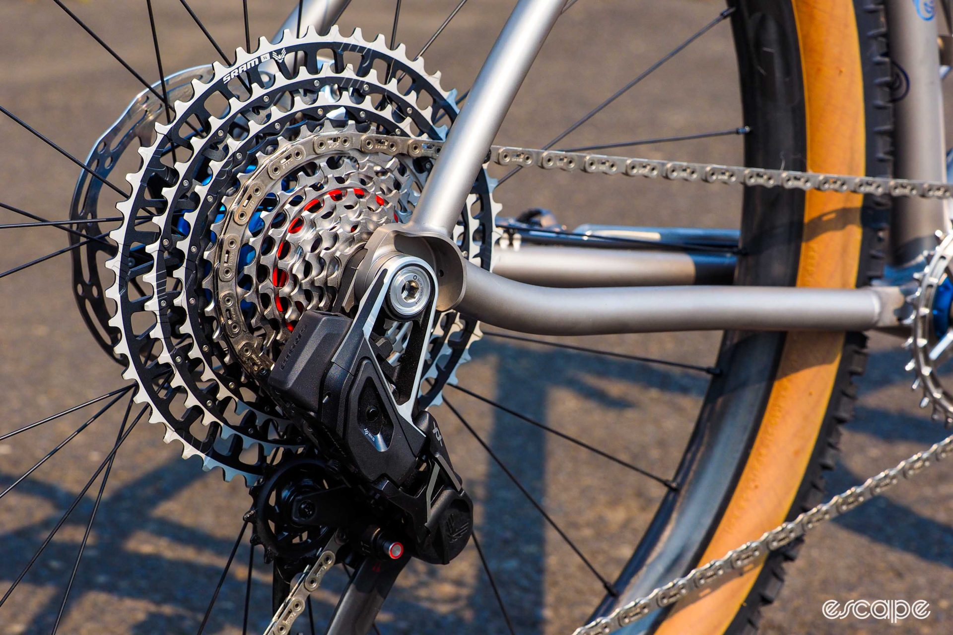 Detail shot of rear dropout, with SRAM's new UDH compatible dropout. 