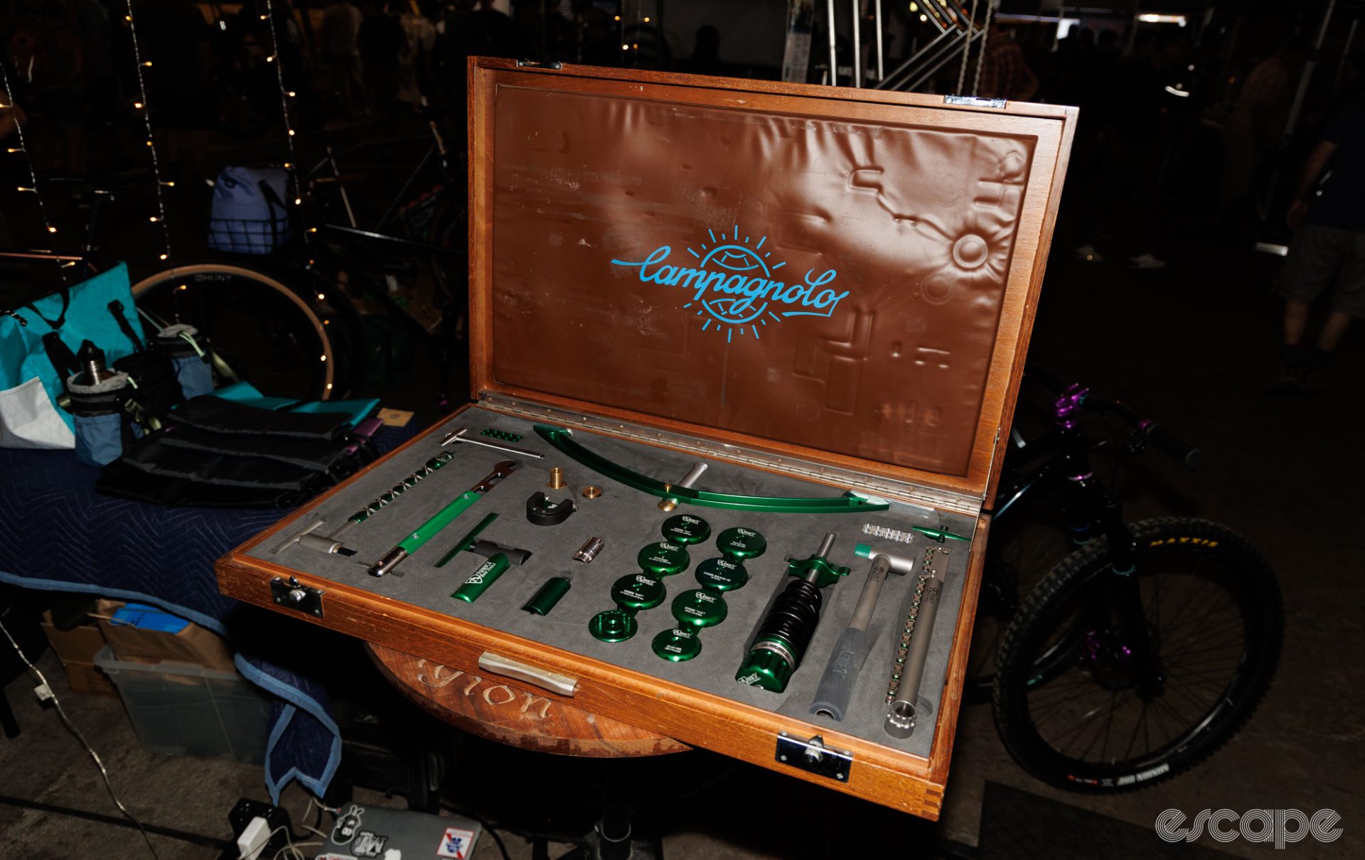 A Campagnolo toolbox case with Abbey Bike Tools in a foam layout. 