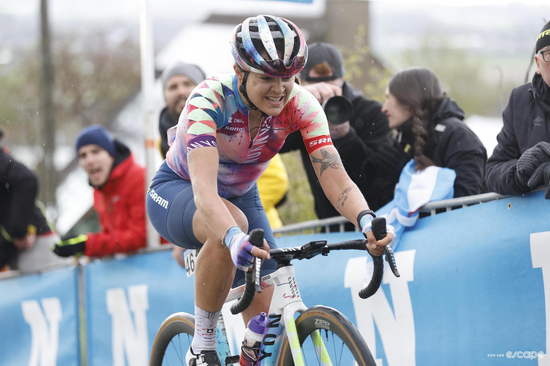 Soraya Paladin races the 2023 eidtion of the Tour of Flanders, or Ronde van Vlaanderen
